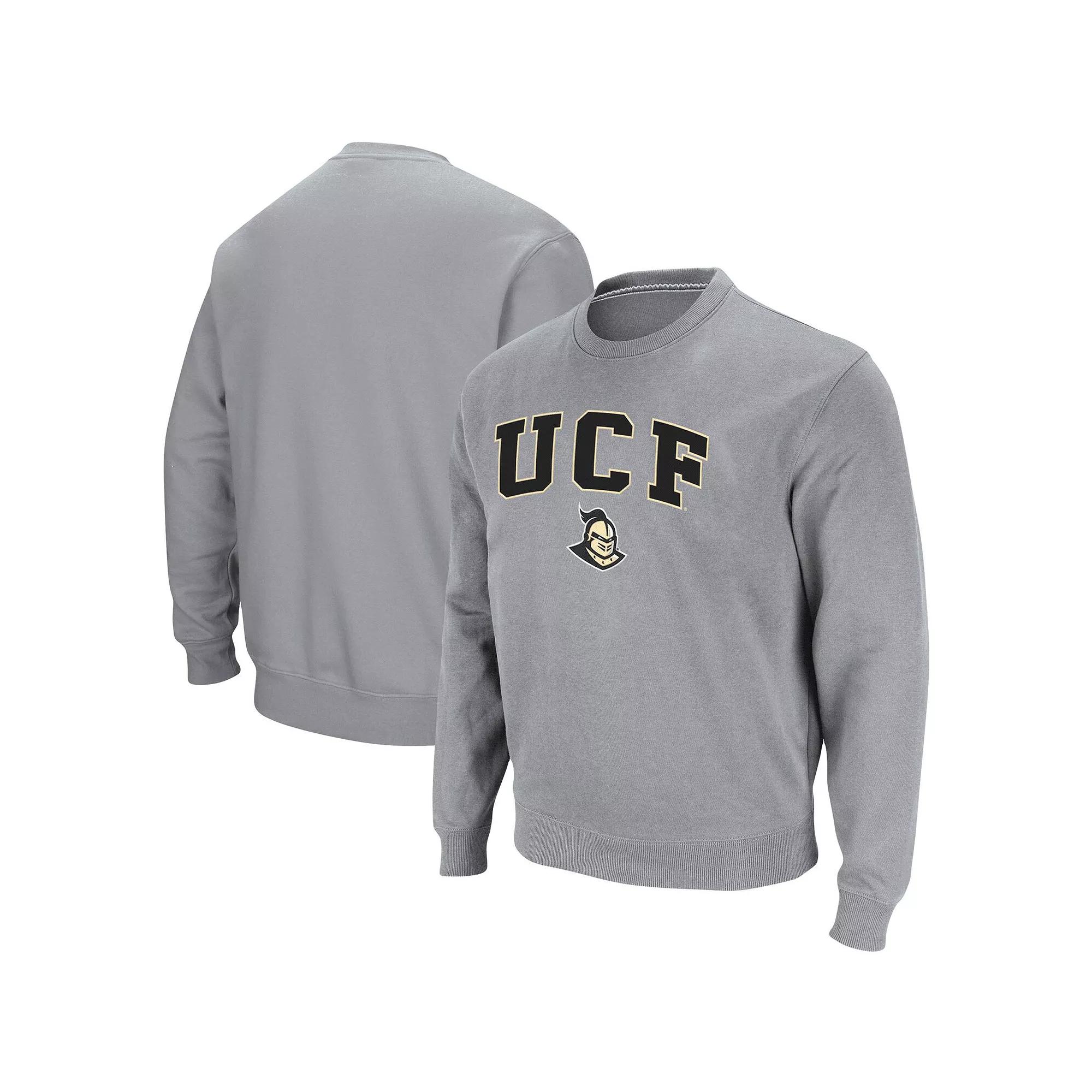 Men's Colosseum Heathered Gray UCF Knights Arch & Logo Tackle Twill Pullover Sweatshirt,  Product Image