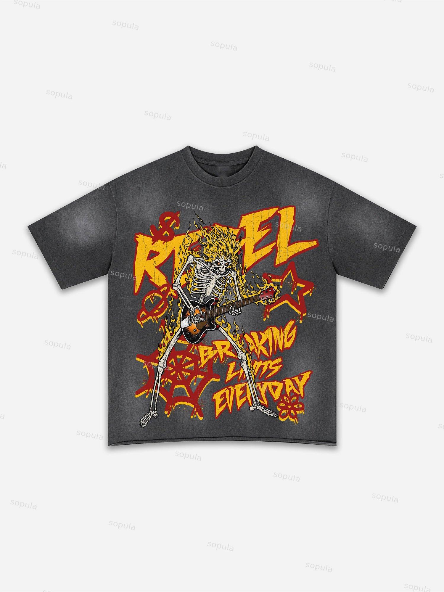 Authentic Abstract Portrait Print Washed T-shirt Product Image