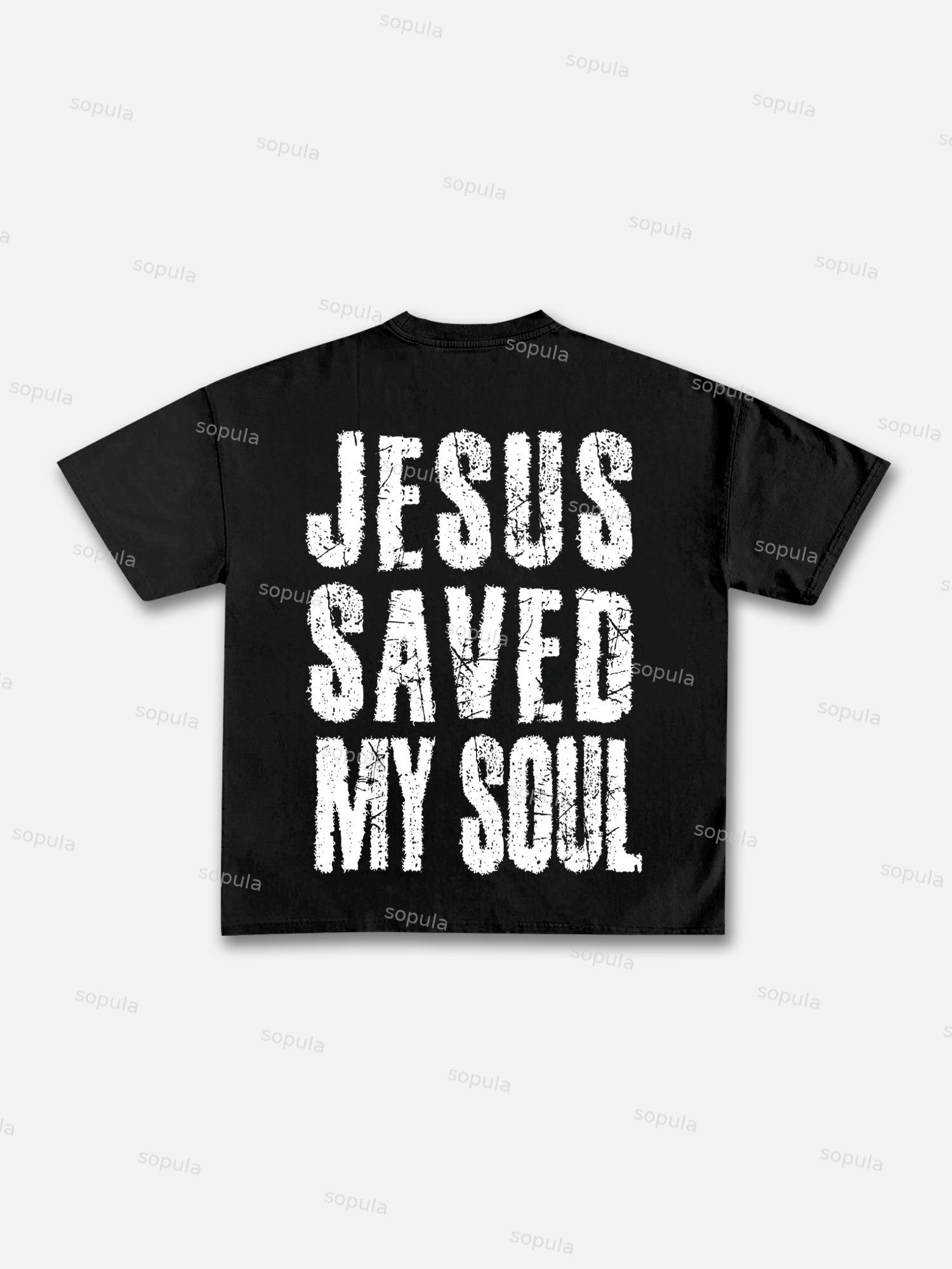 Jesus Saved My Soul Print Cotton T-shirt Product Image