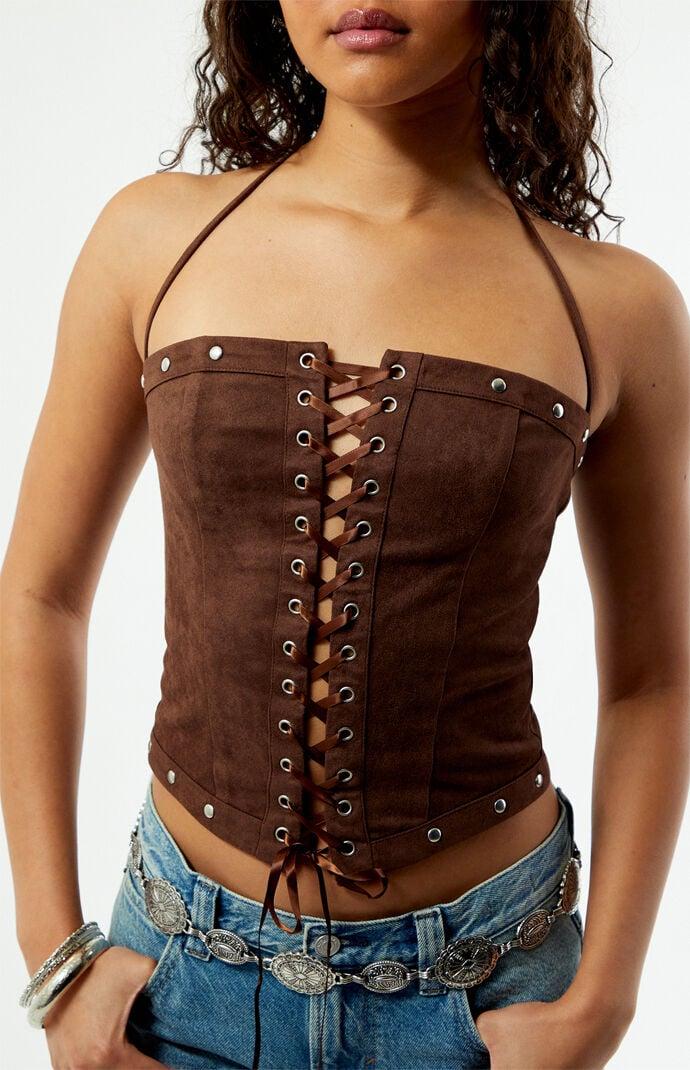 Chelsie Faux Suede Lace-Up Top Product Image