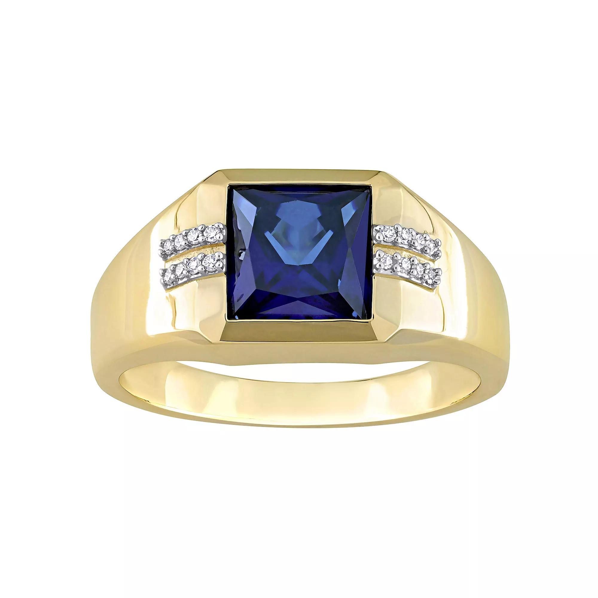 Stella Grace Mens 10k Gold Lab-Created Sapphire & Diamond Accent Square Fashion Ring Product Image