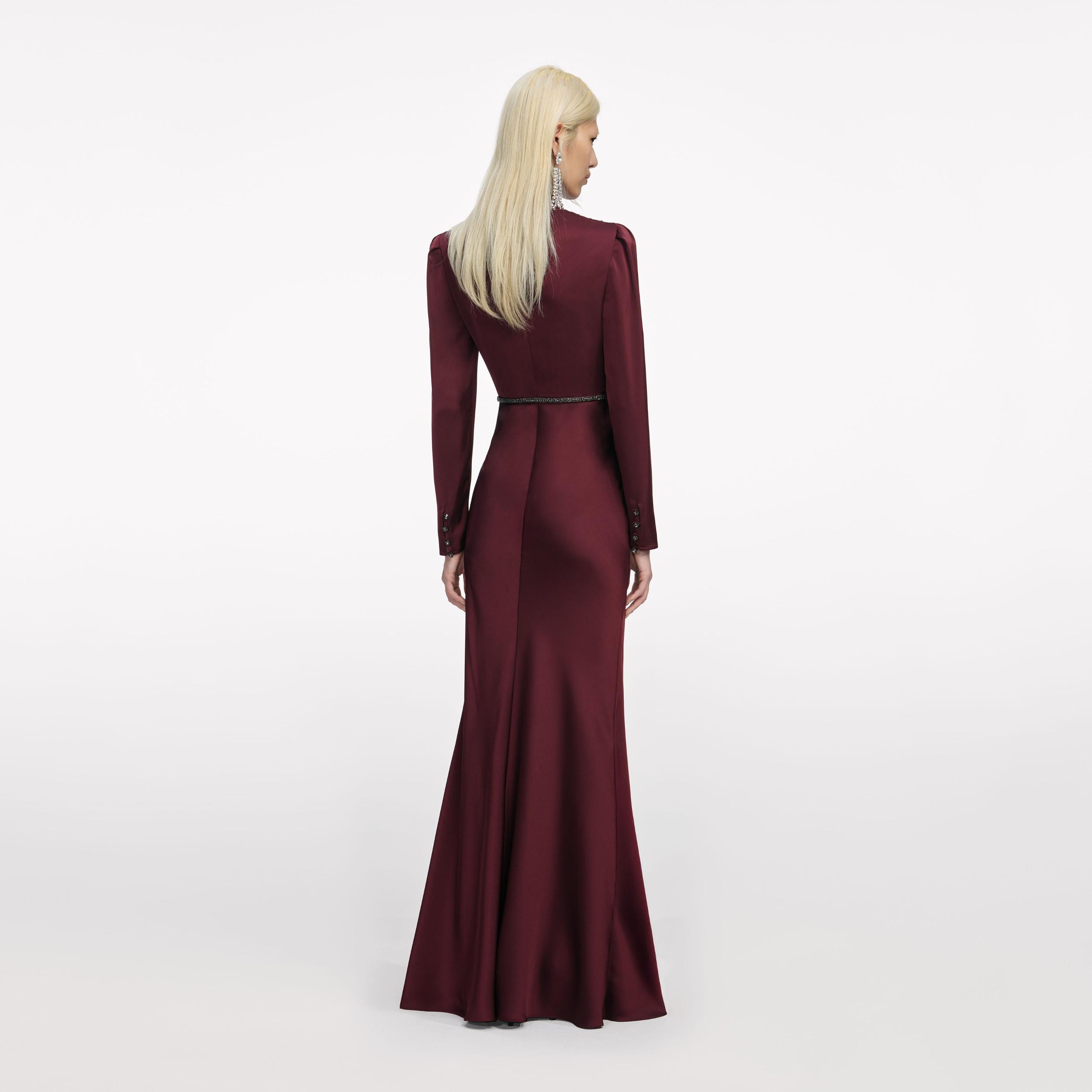 Burgundy Satin Maxi Dress Product Image