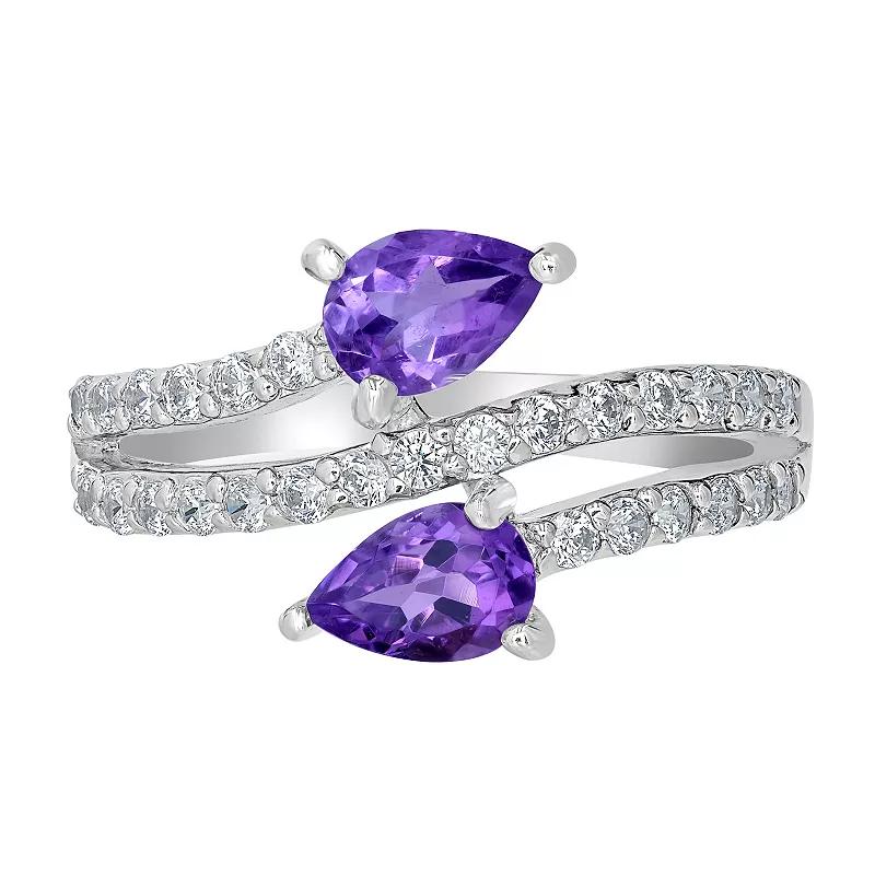Gemistry Sterling Silver Stone & Cubic Zirconia Pear Bypass Ring, Women's,  Product Image