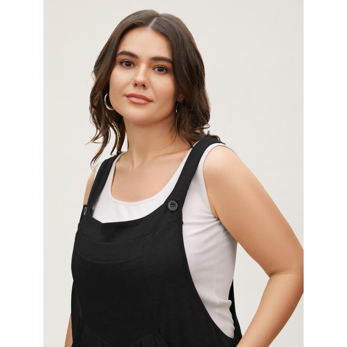 Plus Size Black Supersoft Essentials Solid Pleated Pocket Jumpsuit Women Leisure Sleeveless Non Casual Loose Jumpsuits BloomChic 14-16/1X Product Image