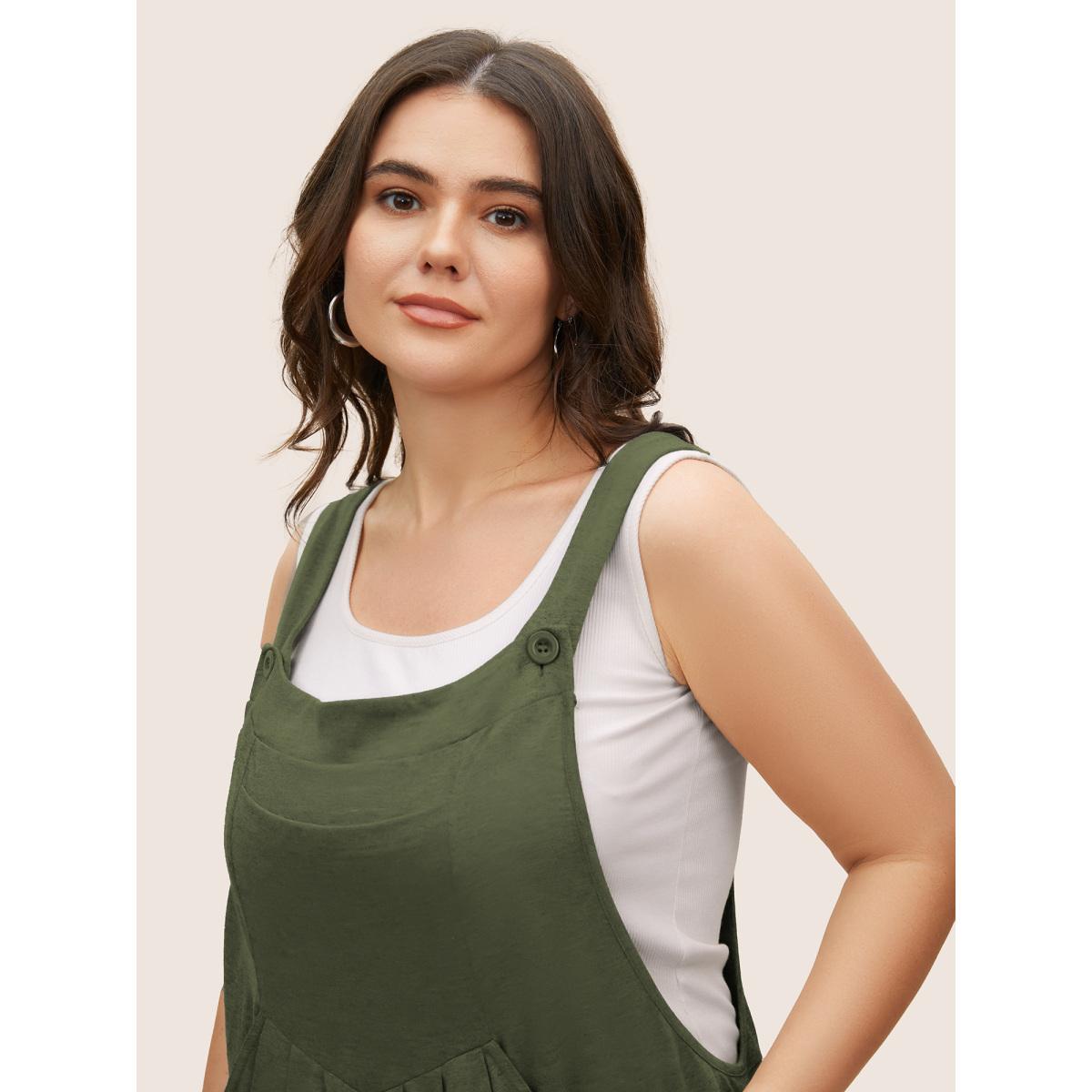 Plus Size ArmyGreen Supersoft Essentials Solid Pleated Pocket Jumpsuit Women Casual Sleeveless Non Everyday Loose Jumpsuits BloomChic 22-24/3X Product Image