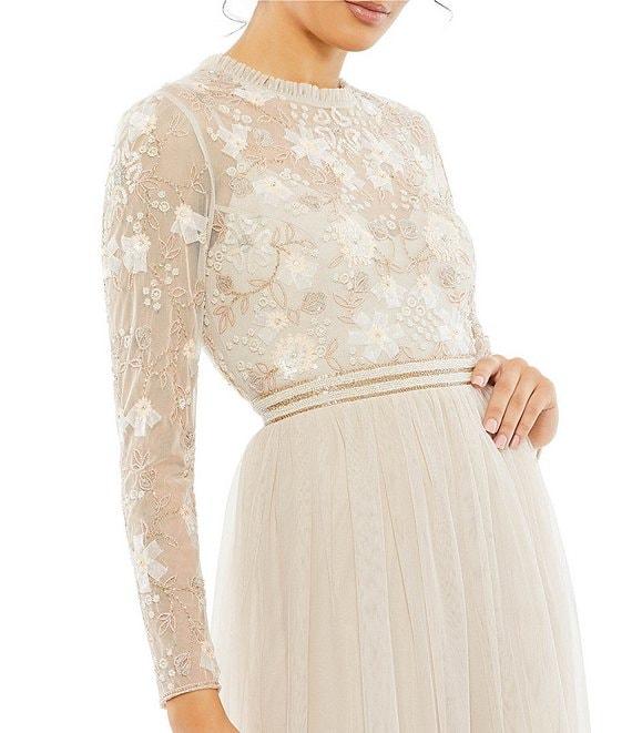 Mac Duggal Illusion Crew Neck Long Sleeve Gown Product Image