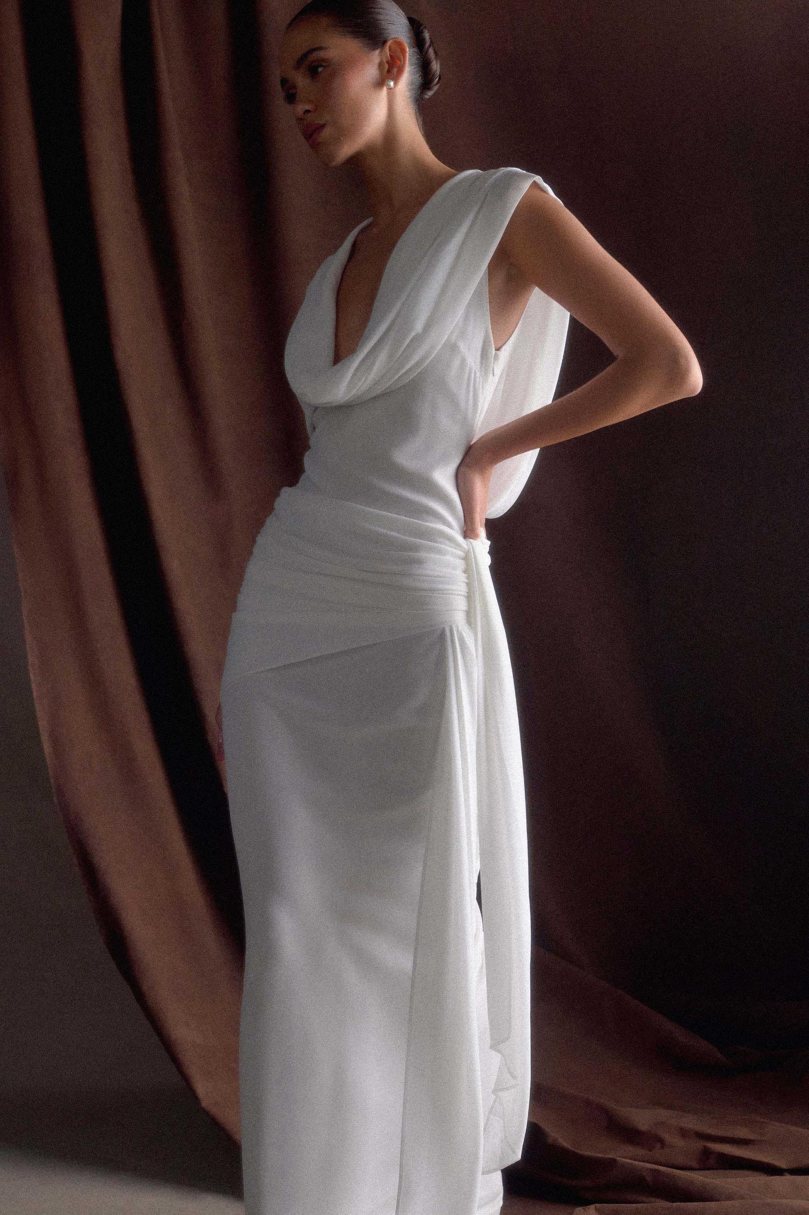 Giulia Chiffon Draped Maxi Dress - White Product Image