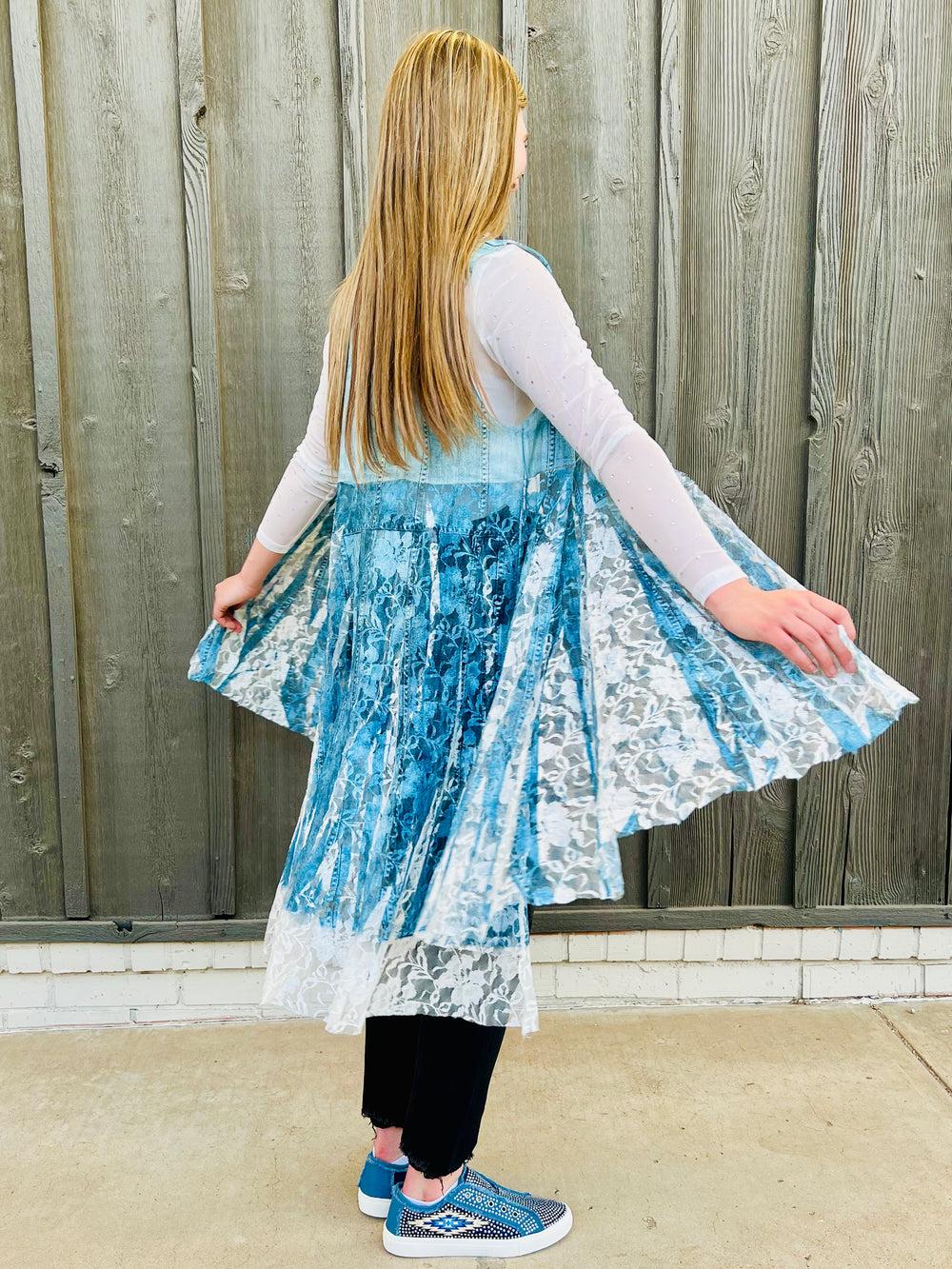 Denim Lace Layered Vest Cardigan* Product Image