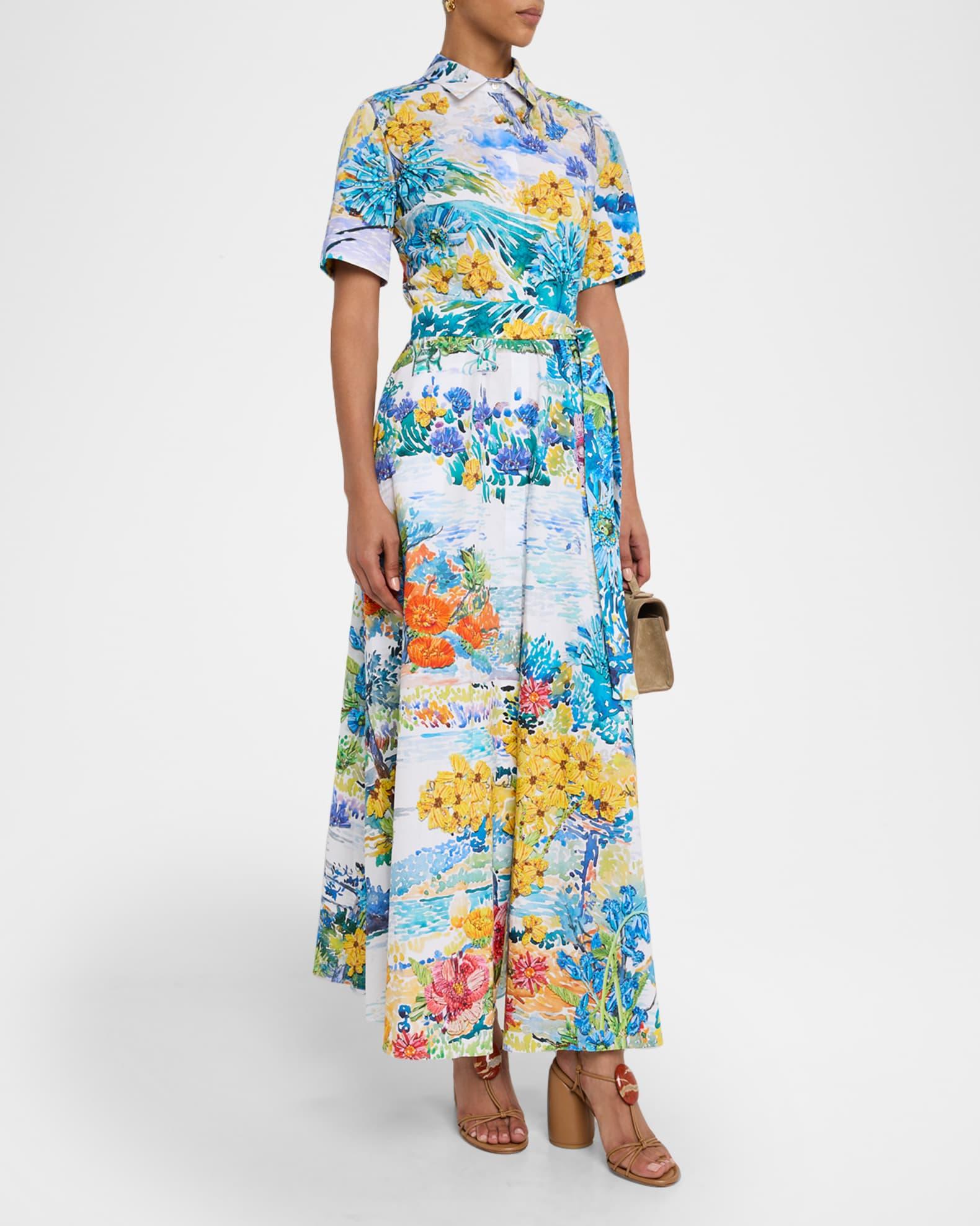 Como Printed Short-Sleeve Belted Midi Shirtdress Product Image