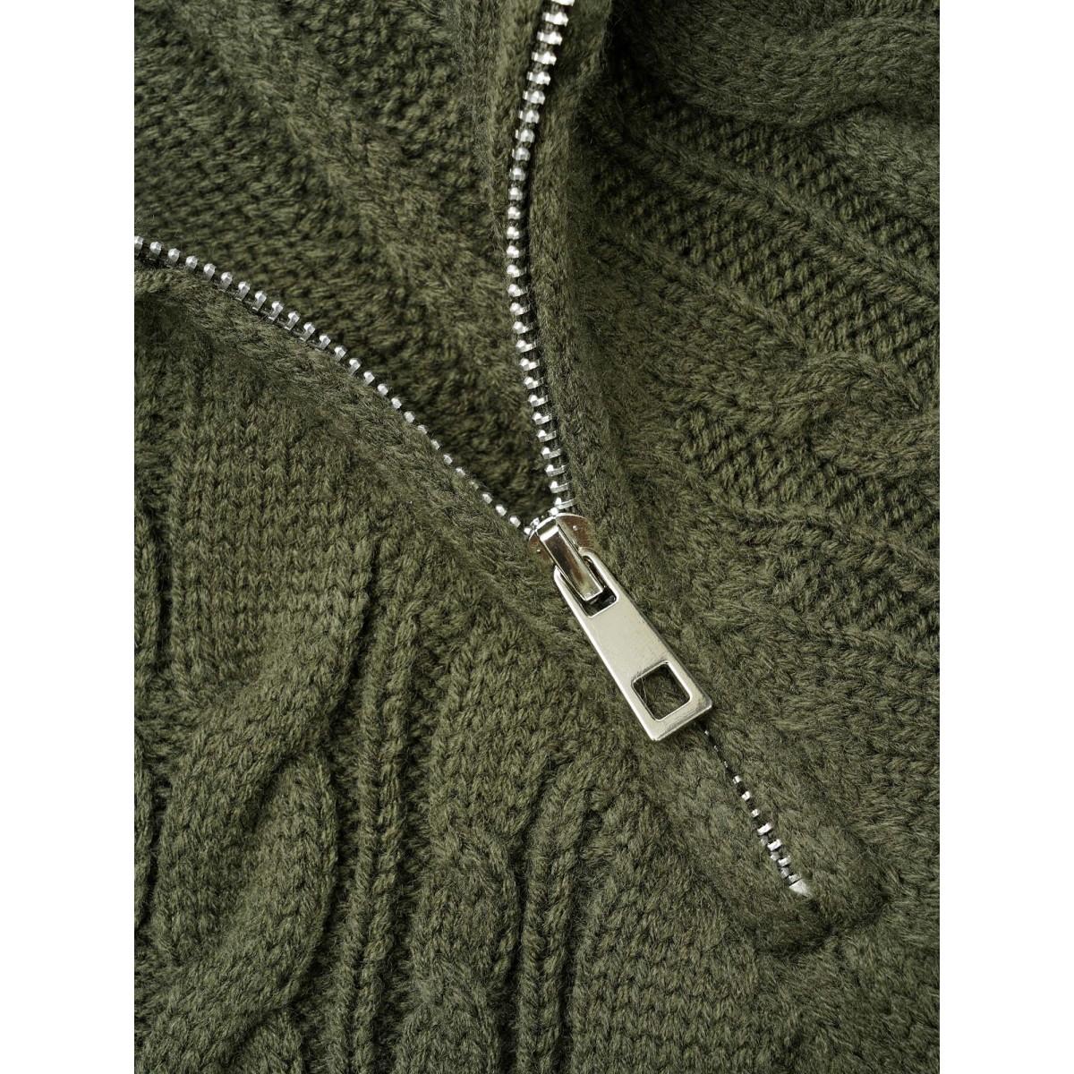 Plus Size Asymmetrical Neck Cable Knit Zipper Pullover ArmyGreen Women Leisure Loose Long Sleeve Asymmetrical Neck Casual Pullovers BloomChic 22-24/3X Product Image