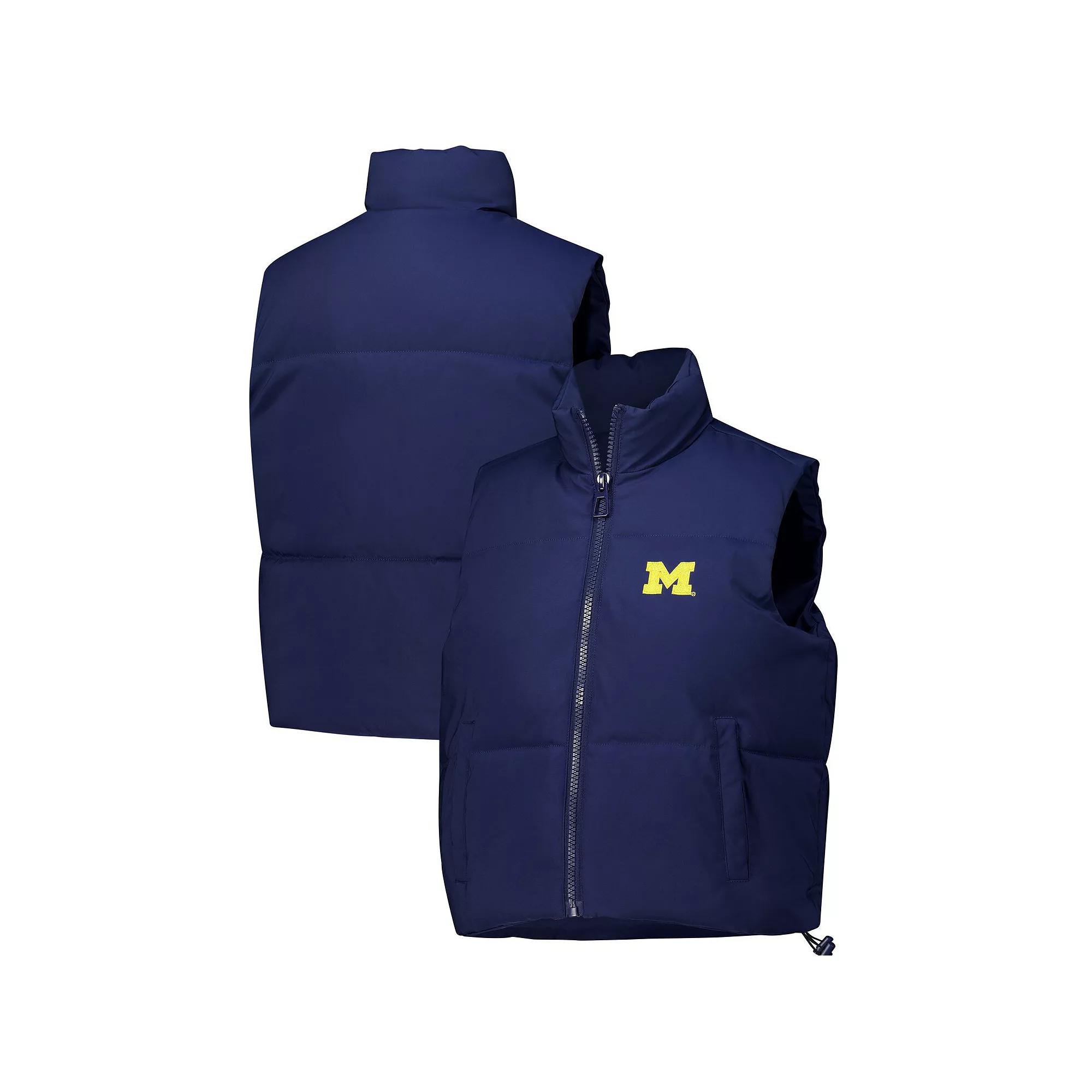 Women's ZooZatz Navy Michigan Wolverines Cropped Puffer Full-Zip Vest,  Product Image