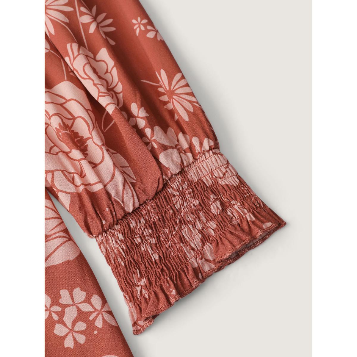 Plus Size Floral Print Adjustable Waist-Tie Maxi Dress OrangeRed Women Boho Non Extra Long Sleeve Curvy BloomChic 10/M Product Image