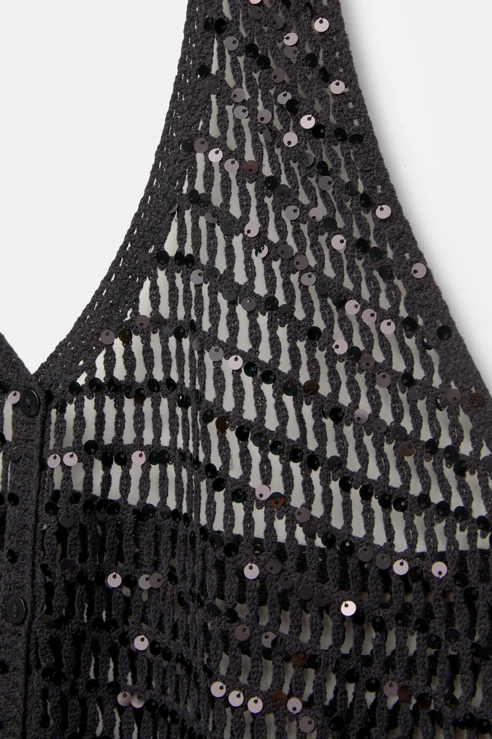 Sequined crochet halter top Product Image