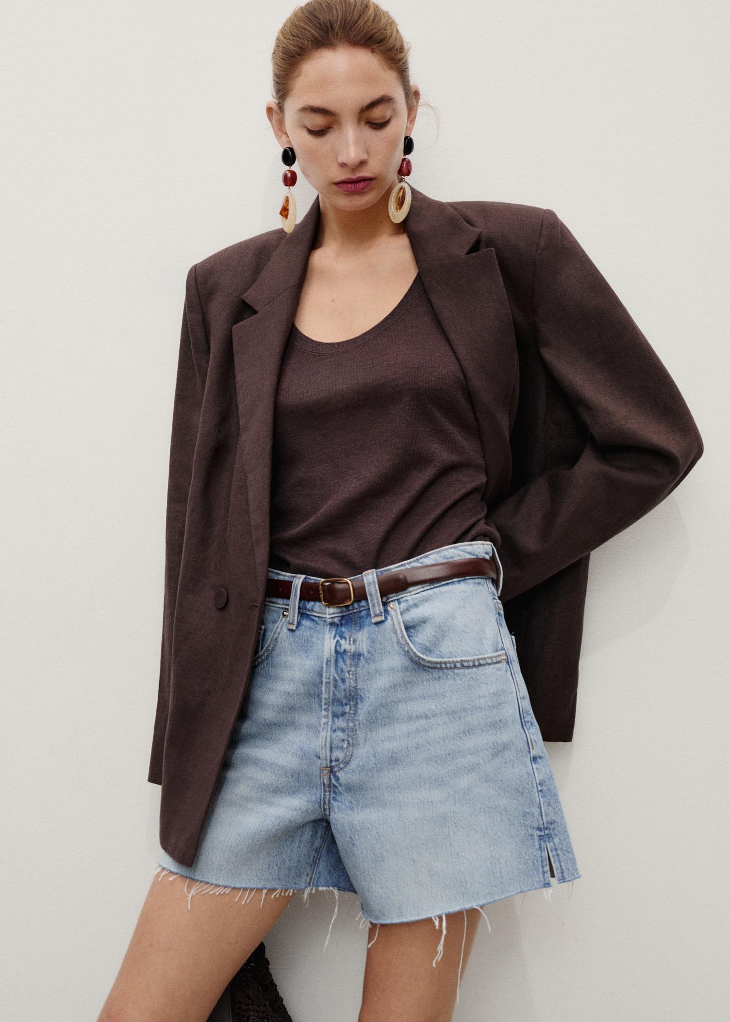 Denim shorts with frayed hem - Women | MANGO USA Product Image