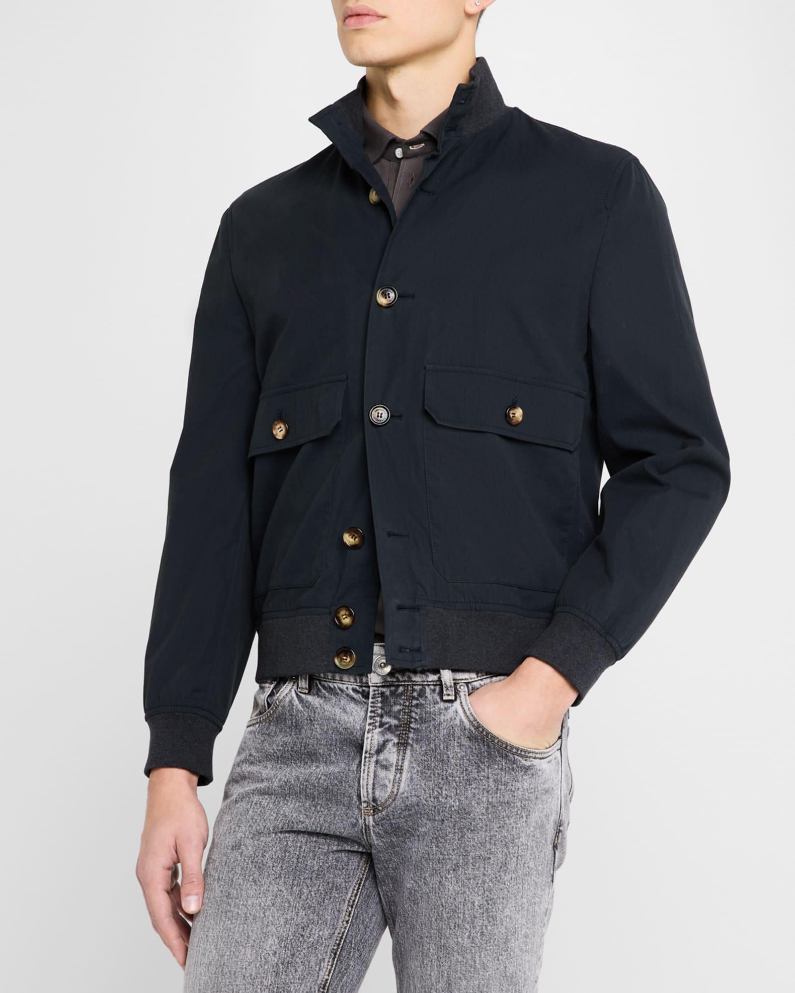 Men's Gabardine Button-Front Bomber Jacket Product Image