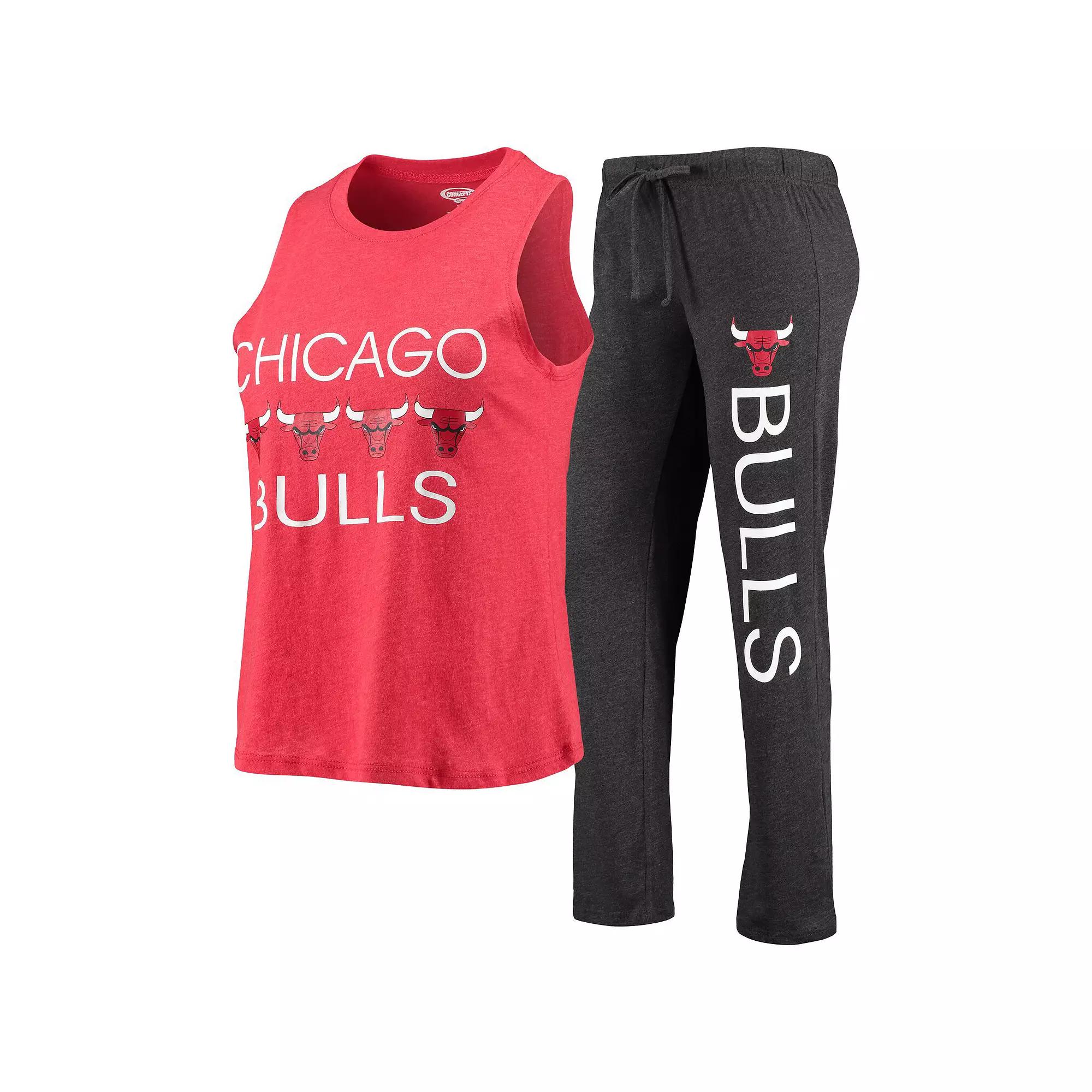 Women's Concepts Sport Heathered Red/Heathered Black Chicago Bulls Tank Top & Pants Sleep Set, Size: Small Product Image