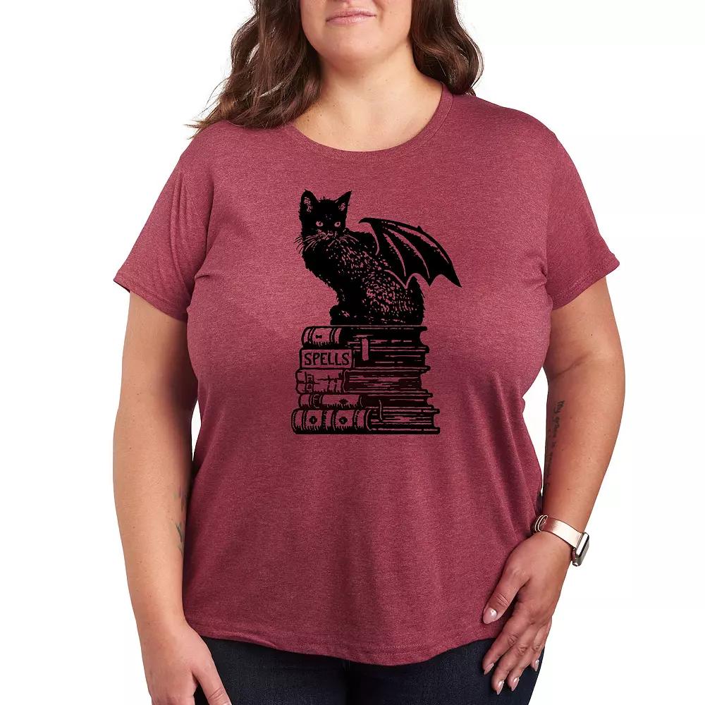 Plus Size Spells Cat Graphic Tee, Women's, Size: 3XL, Grey Red Product Image