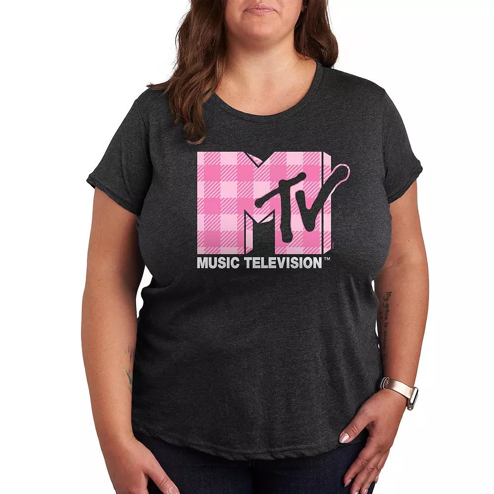 Plus MTV Pink Plaid Graphic Tee, Women's,  Product Image