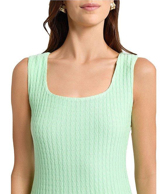 MISOOK Cable Soft Knit Square Neck Sleeveless Sit-And-Flare Midi Dress Product Image