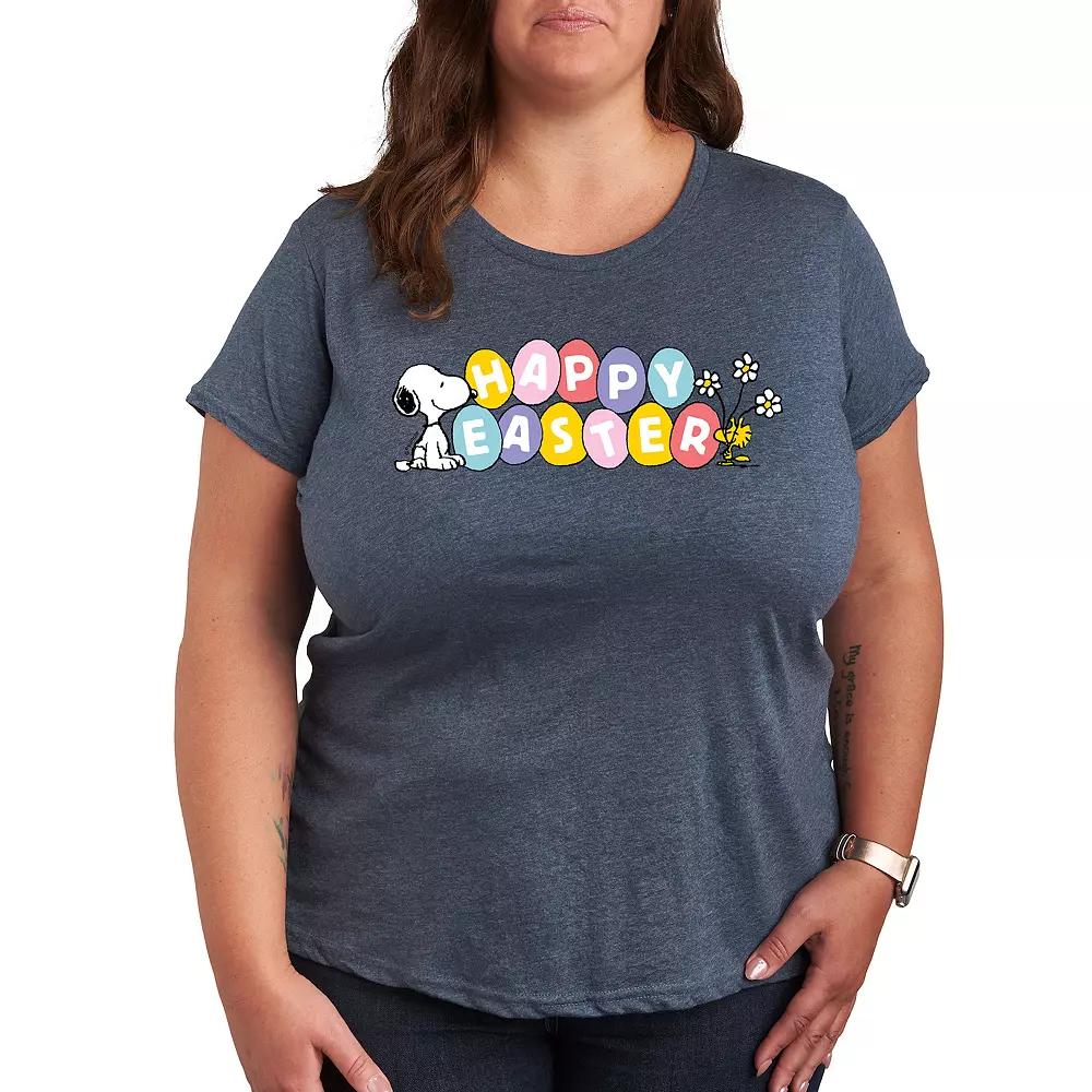 Plus Peanuts Snoppy & Woodstock Happy Easter Color Eggs Graphic Tee, Women's,  Product Image