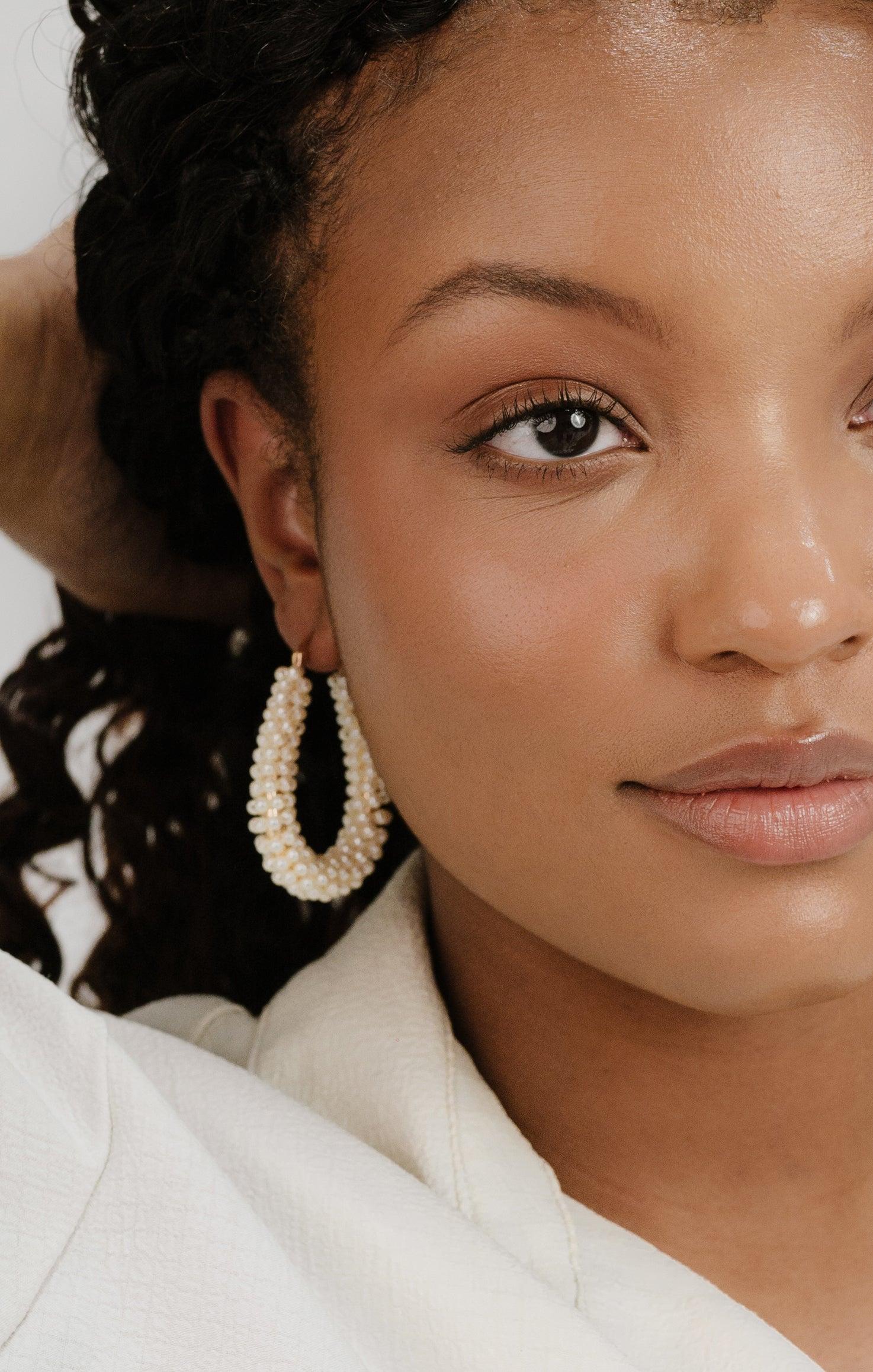 Ettika Pearl Wrapped Hoop Earrings ~ Pearl Product Image