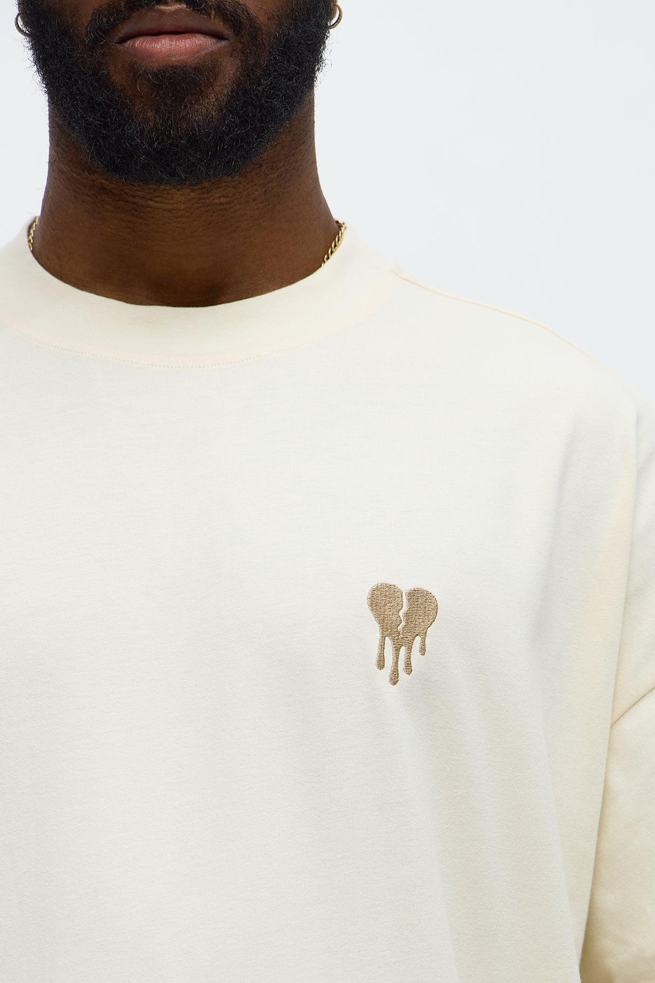 Oversized Mini Embroidery Heavy Weight Boxy tee - Cream Male Product Image