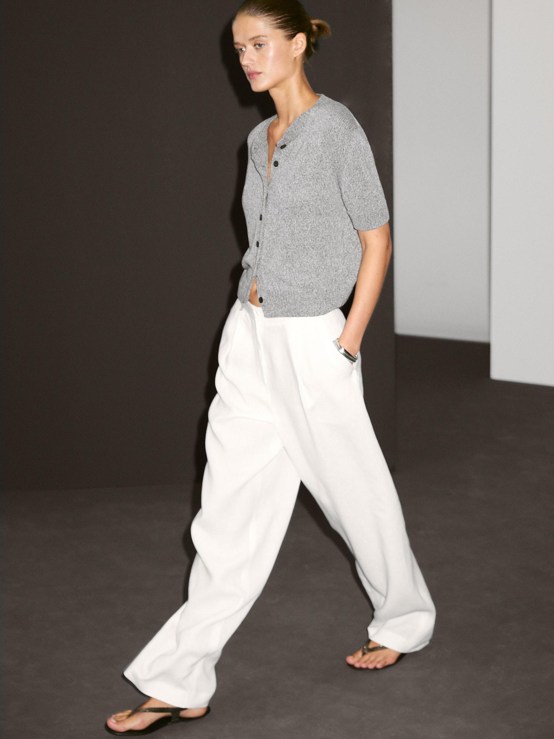 Short sleeve cotton blend cardigan Product Image