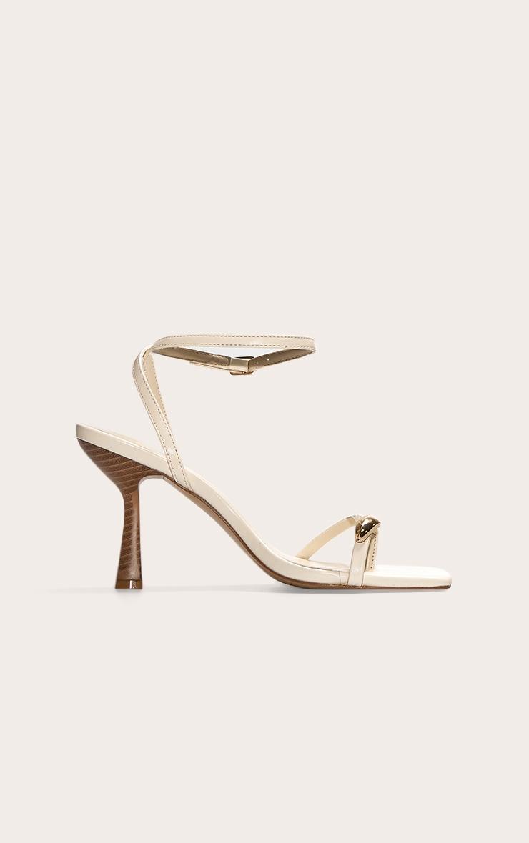 Cream Pu Square Toe Gold Trim Mid Stiletto Heeled Sandals Product Image