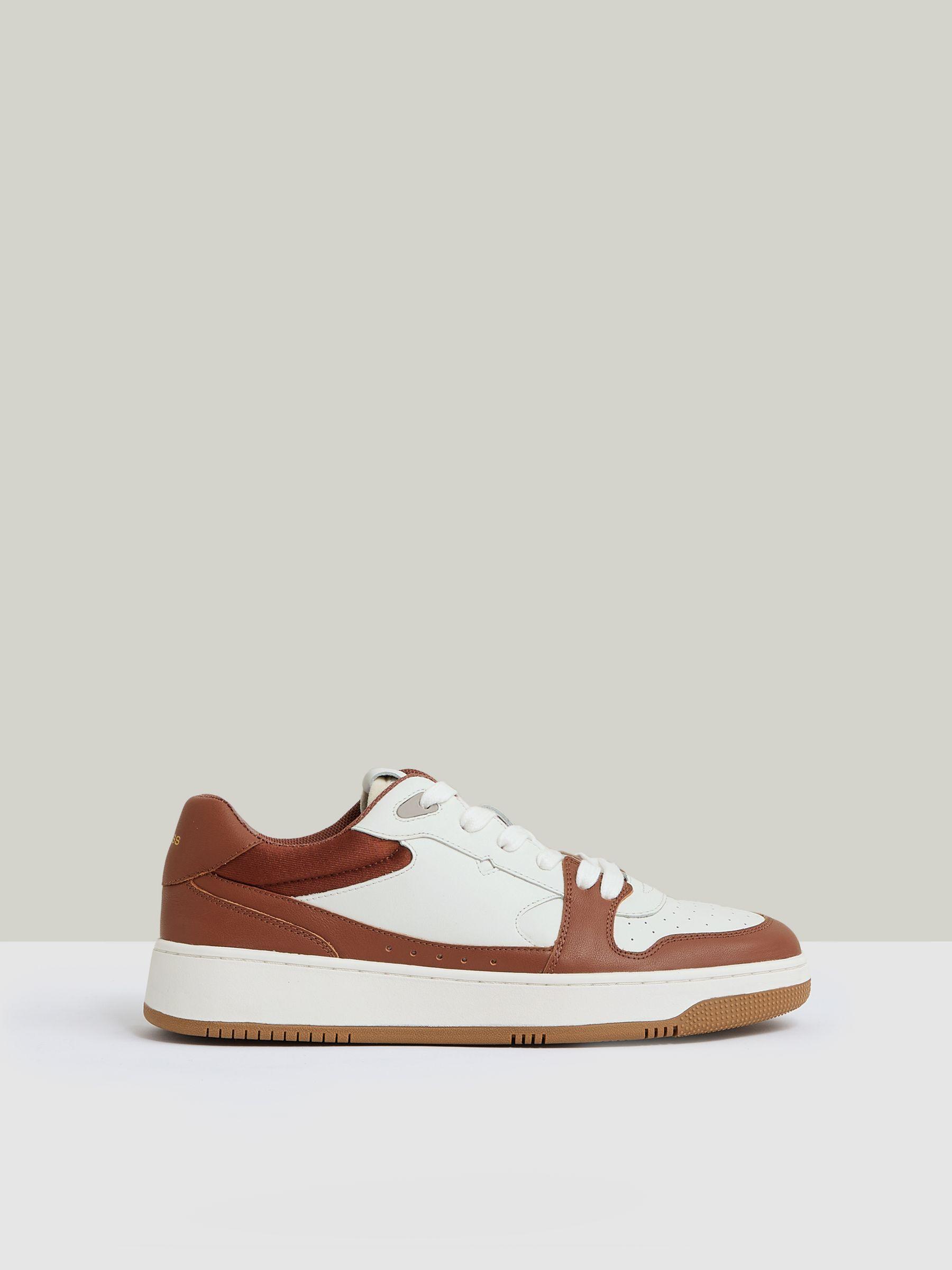 Leather Panelled Trainers in White/Tan Product Image