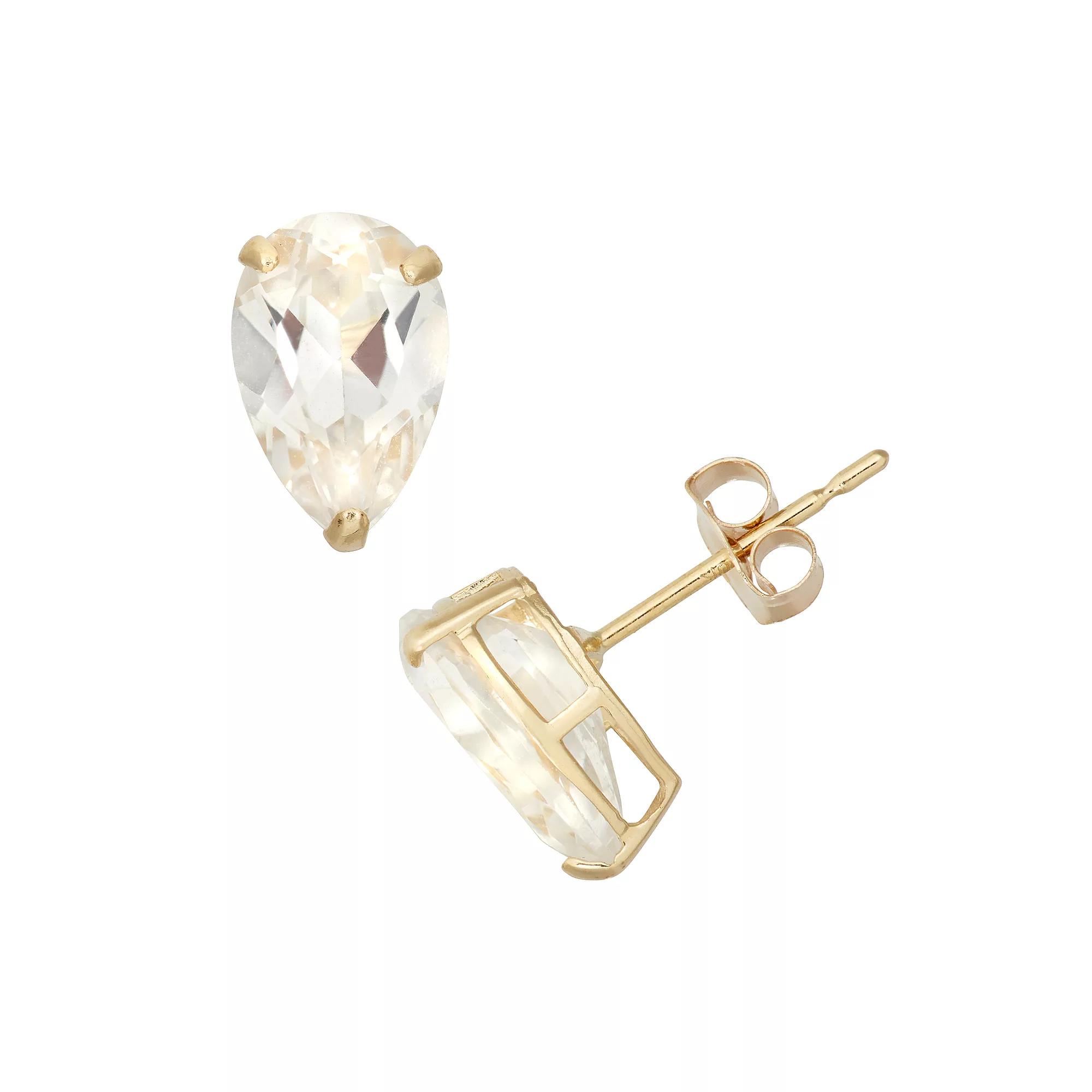 Designs by Gioelli Lab-Created White Sapphire 10k Gold Teardrop Stud Earrings, Women's Product Image