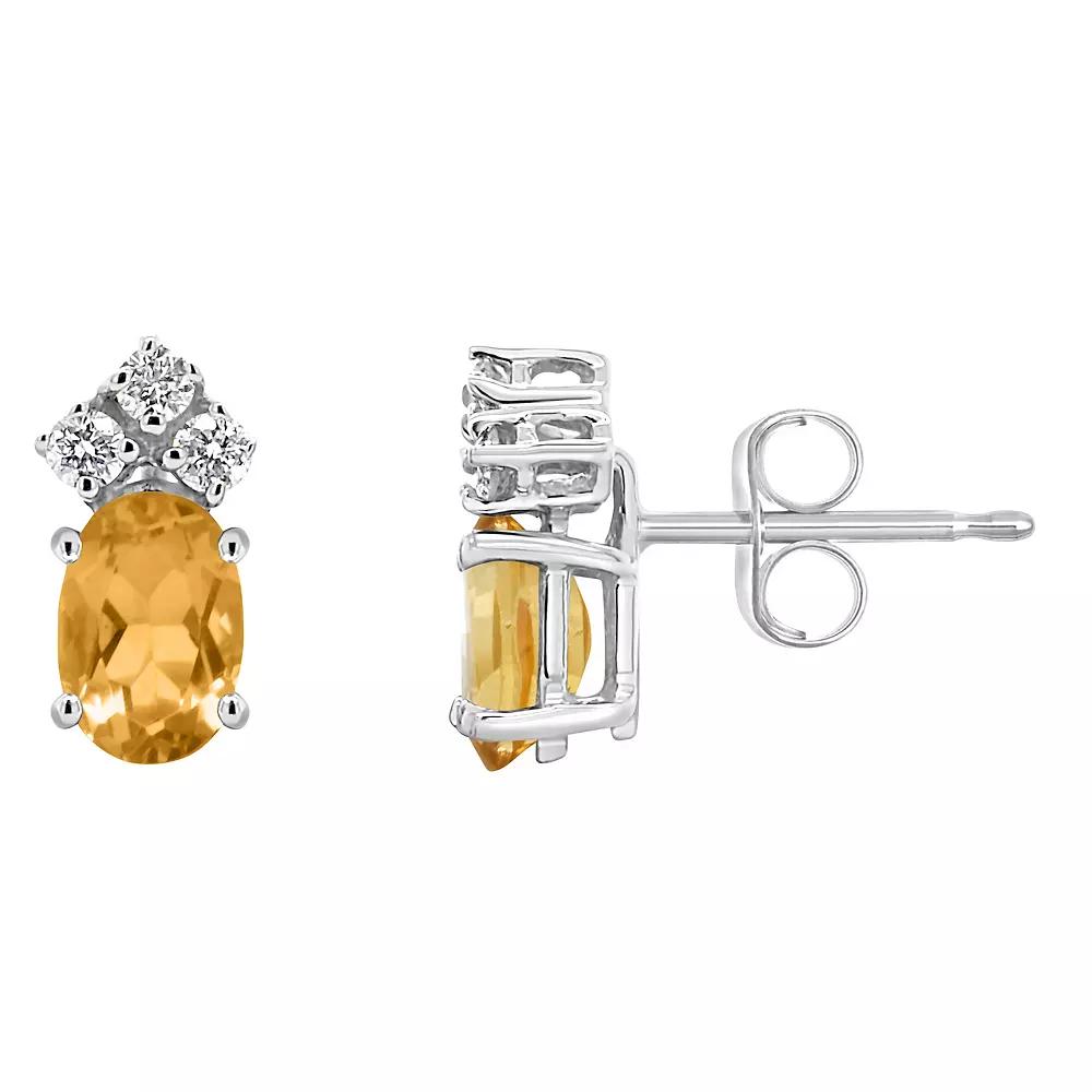 Celebration Gems 14k Gold Oval Citrine & 1/8 Carat T.W. Diamond Stud Earrings, Women's, 14k Whgold Product Image