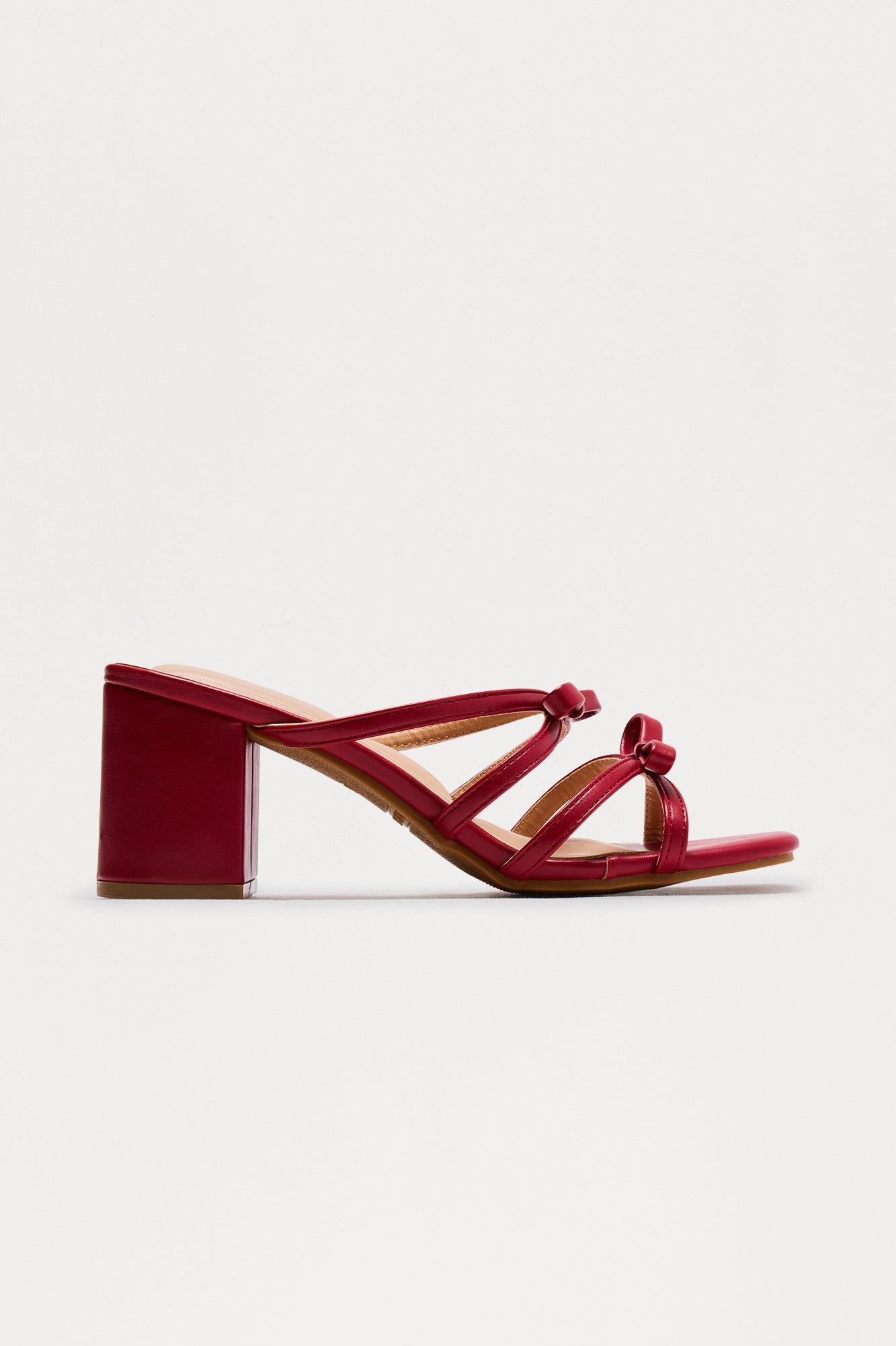 Miley Bow Block Mid Heels - Red Product Image