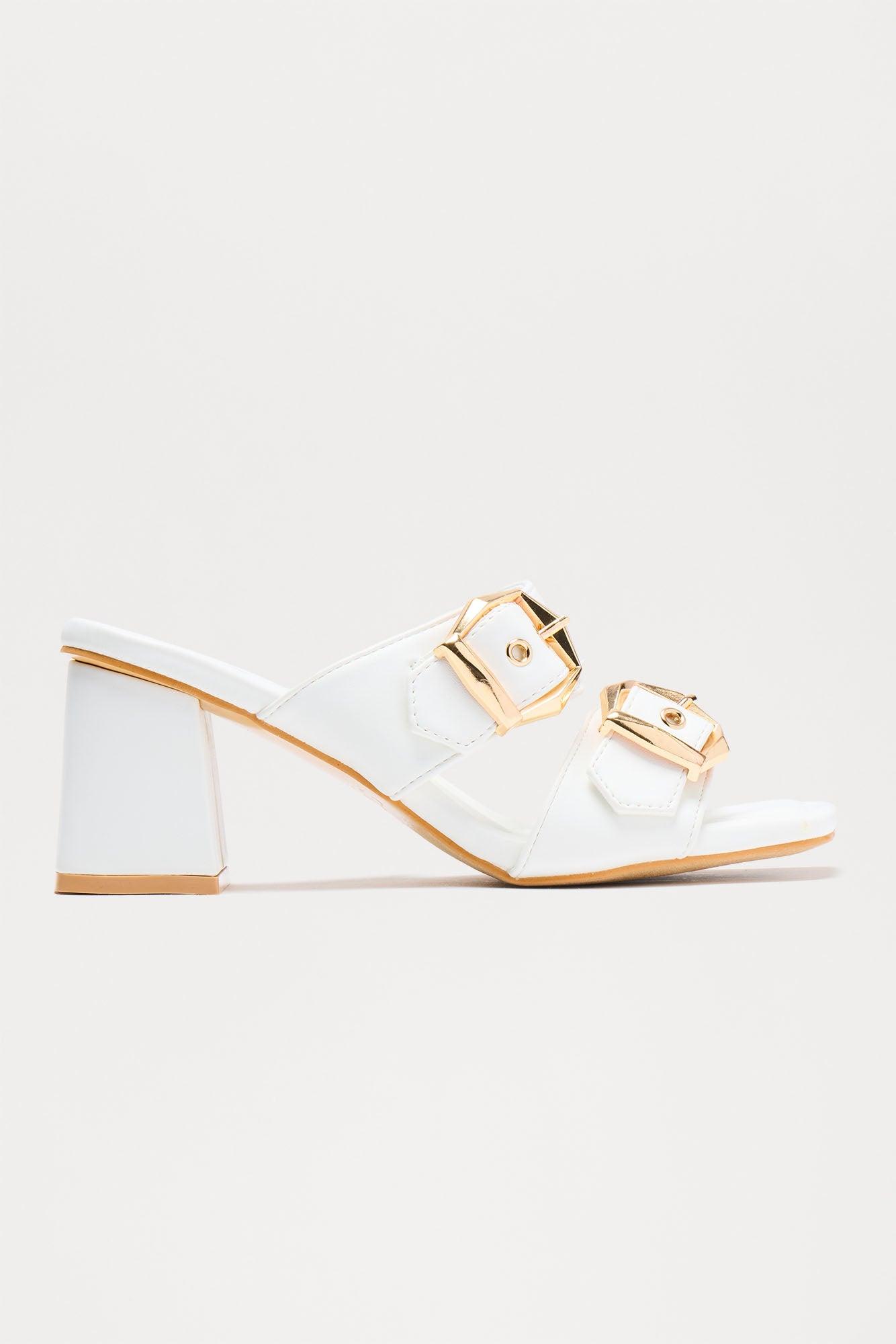 Avani Buckle Mules - White Product Image