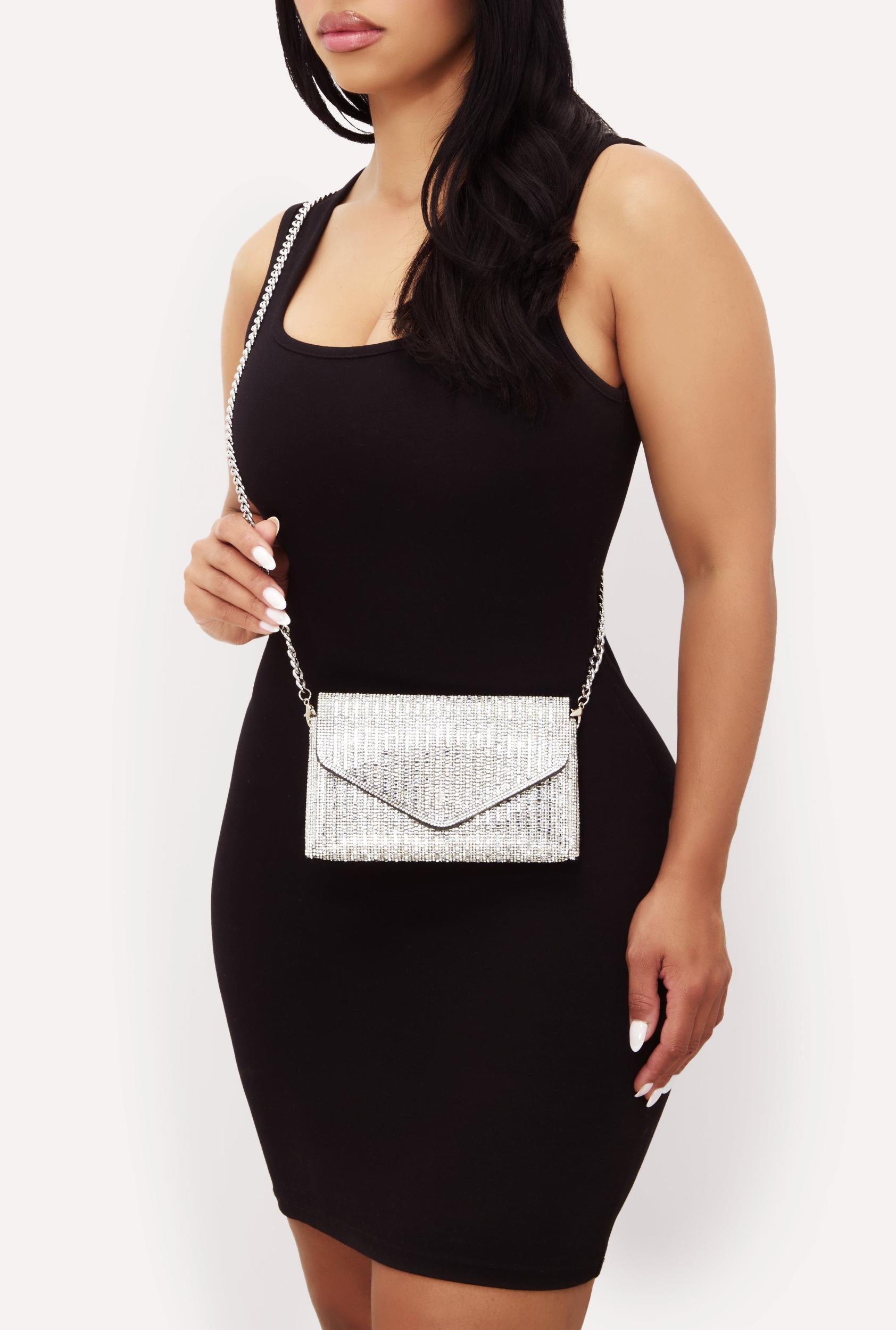 Rhinestone Envelope Clutch Bag with Removable Chain Strap Unisex Product Image