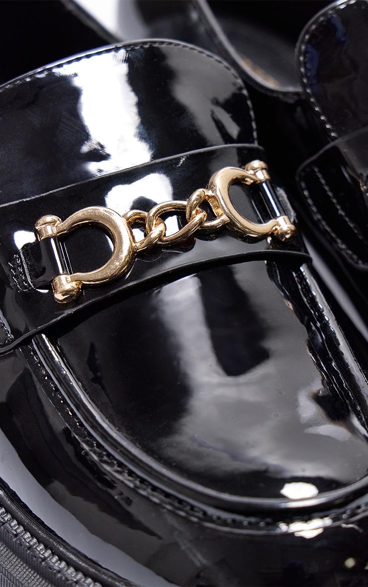 Black PU Round Toe Chunky Sole Chain Loafers Product Image