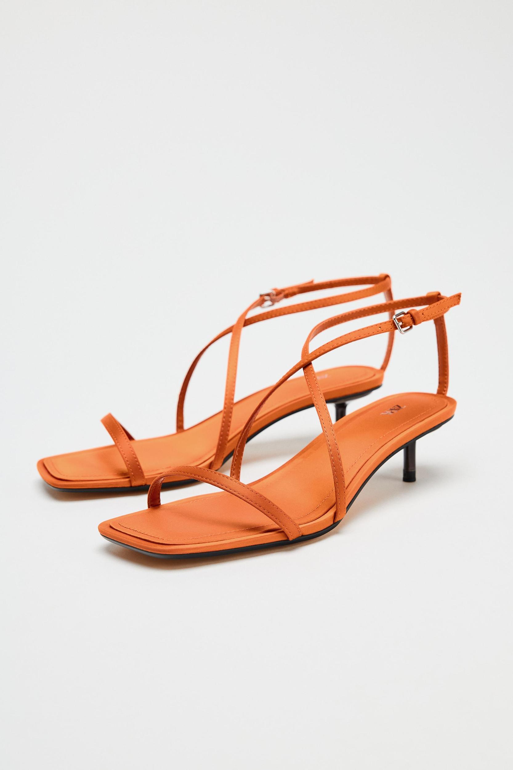 SATIN-EFFECT CROSSED STRAP SANDALS Product Image