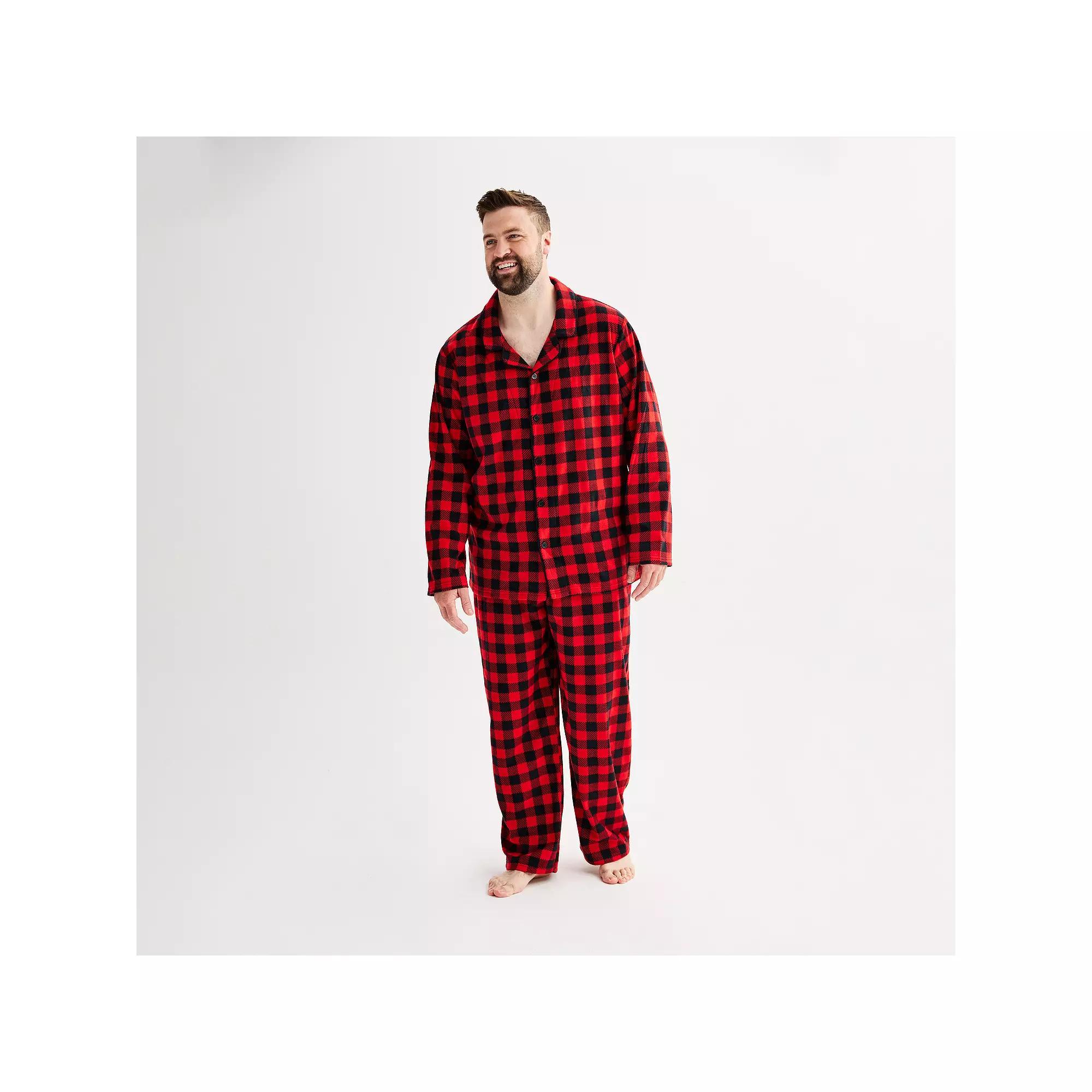 Big & Tall Jammies For Your Families® Merry & Bright Buffalo Plaid Notch Pajama Top & Pajama Bottoms Set, Men's, Size: 3XL Tall, Buffalo Check Product Image