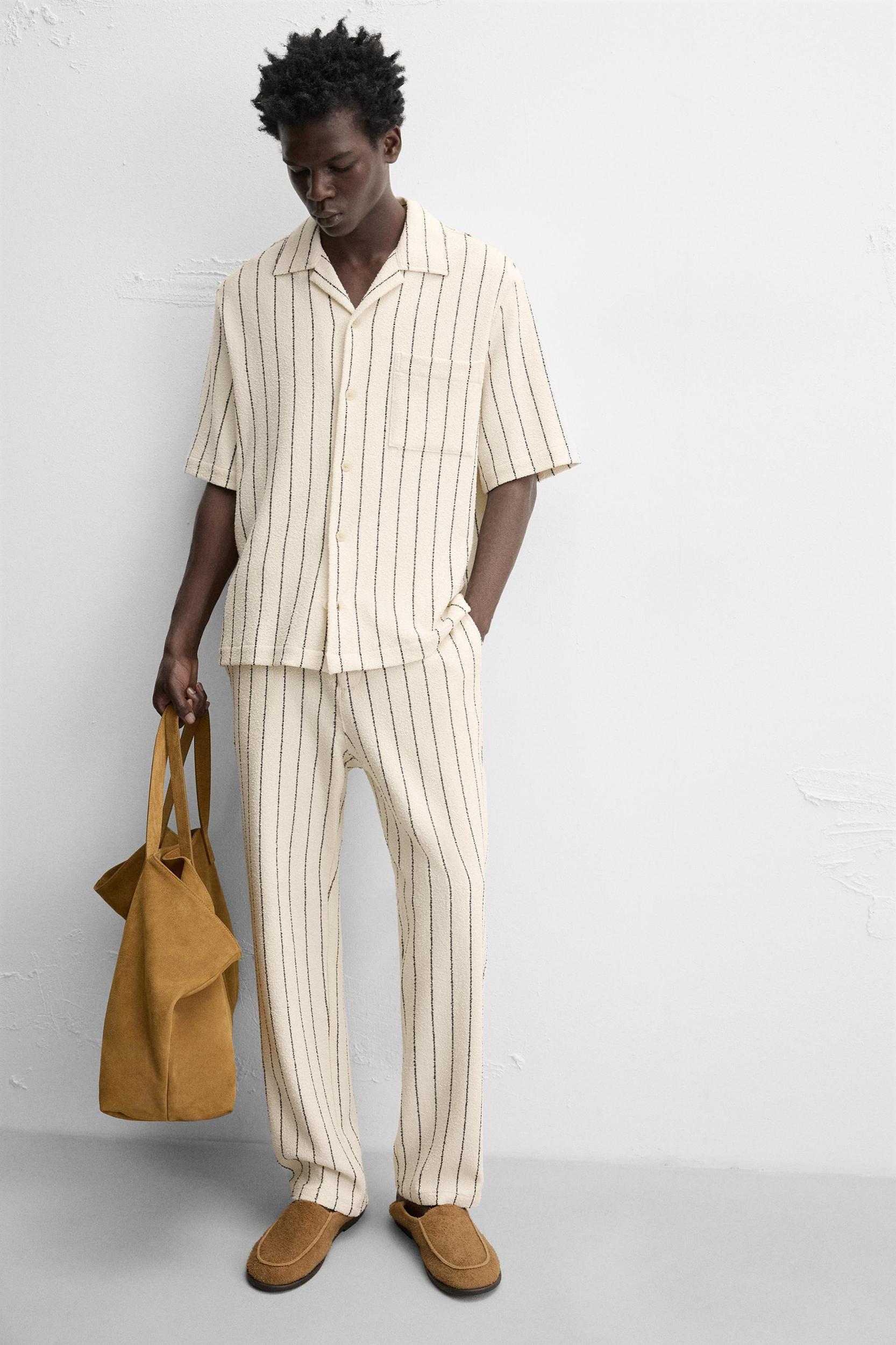 STRIPED TEXTURED TERRY PANTS Product Image