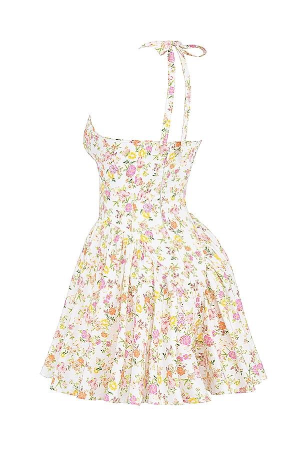 Valentia  ivory meadow print cotton halter mini dress Product Image