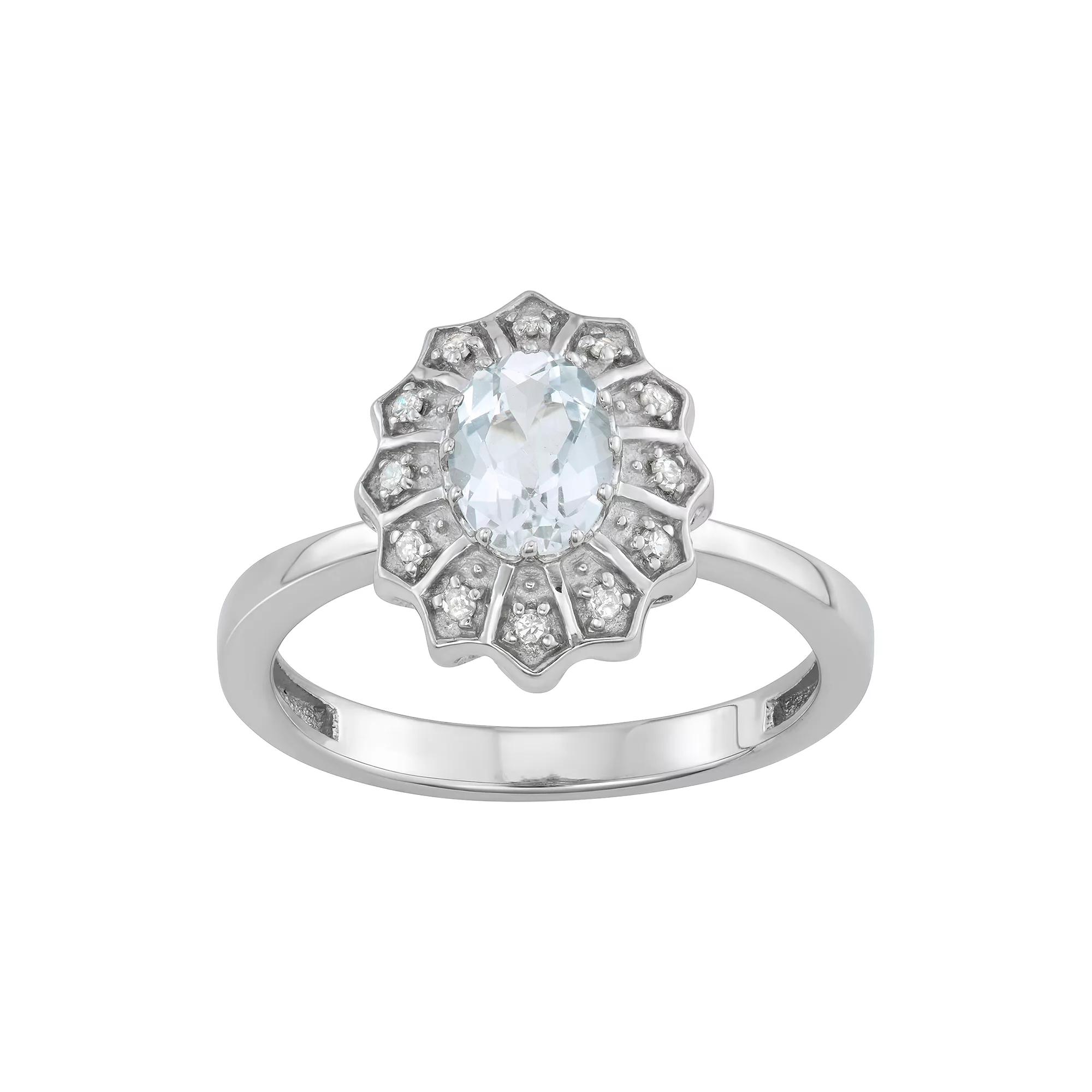 Jewelexcess 0.80 CTW Amethyst Gemstone & 1/10 CTW White Diamond Sterling Silver Ring, Women's, Size: 6, White Topaz Product Image