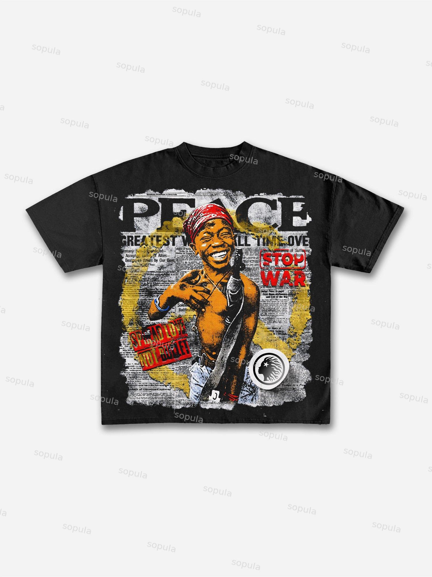 Peace Stop War Graphic Print Cotton T-shirt Product Image