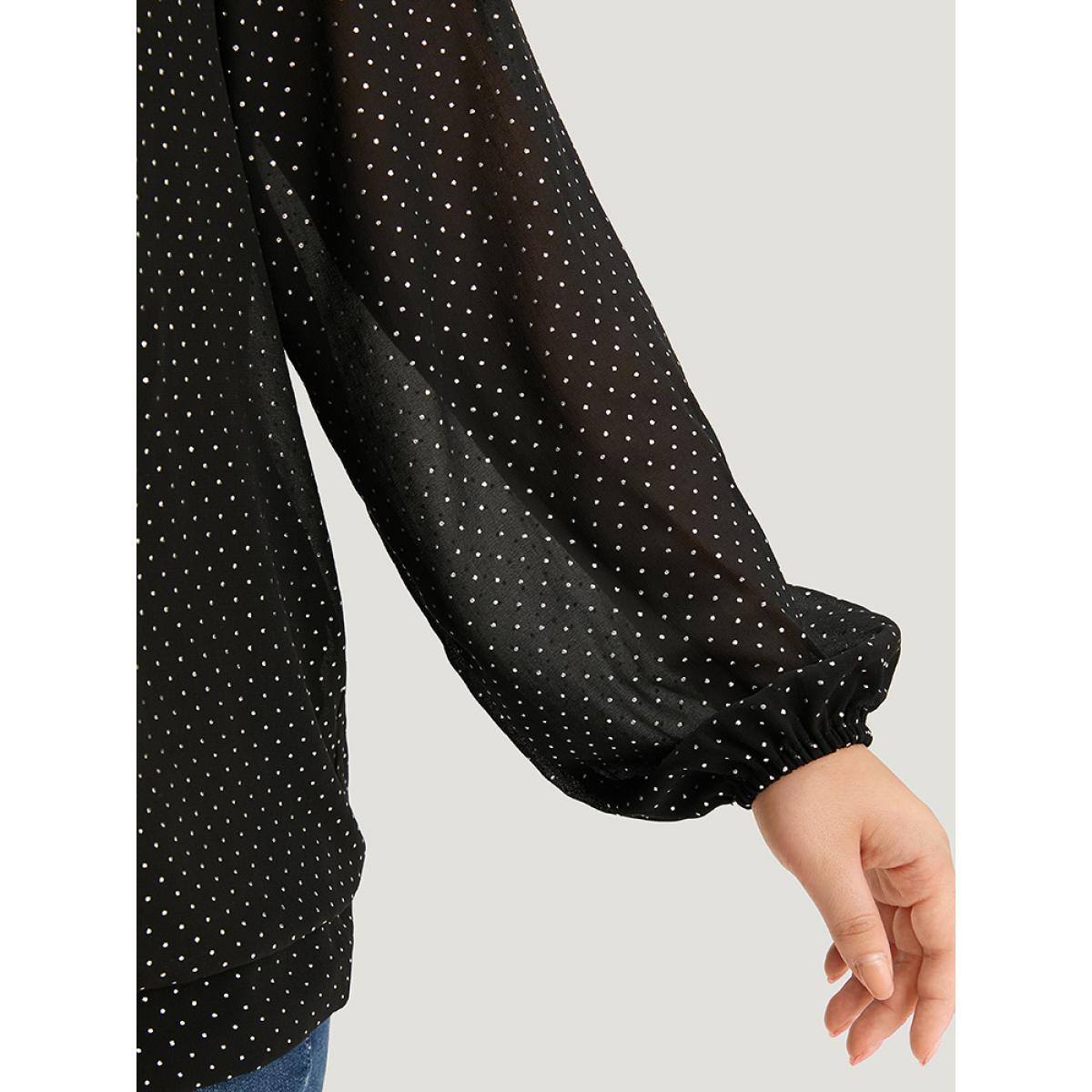 Plus Size BlackFlower Glitter Polka Dot Puff Sleeve Keyhole Blouse Women Elegant Long Sleeve Round Neck Dailywear Blouses BloomChic 18-20/2X Product Image