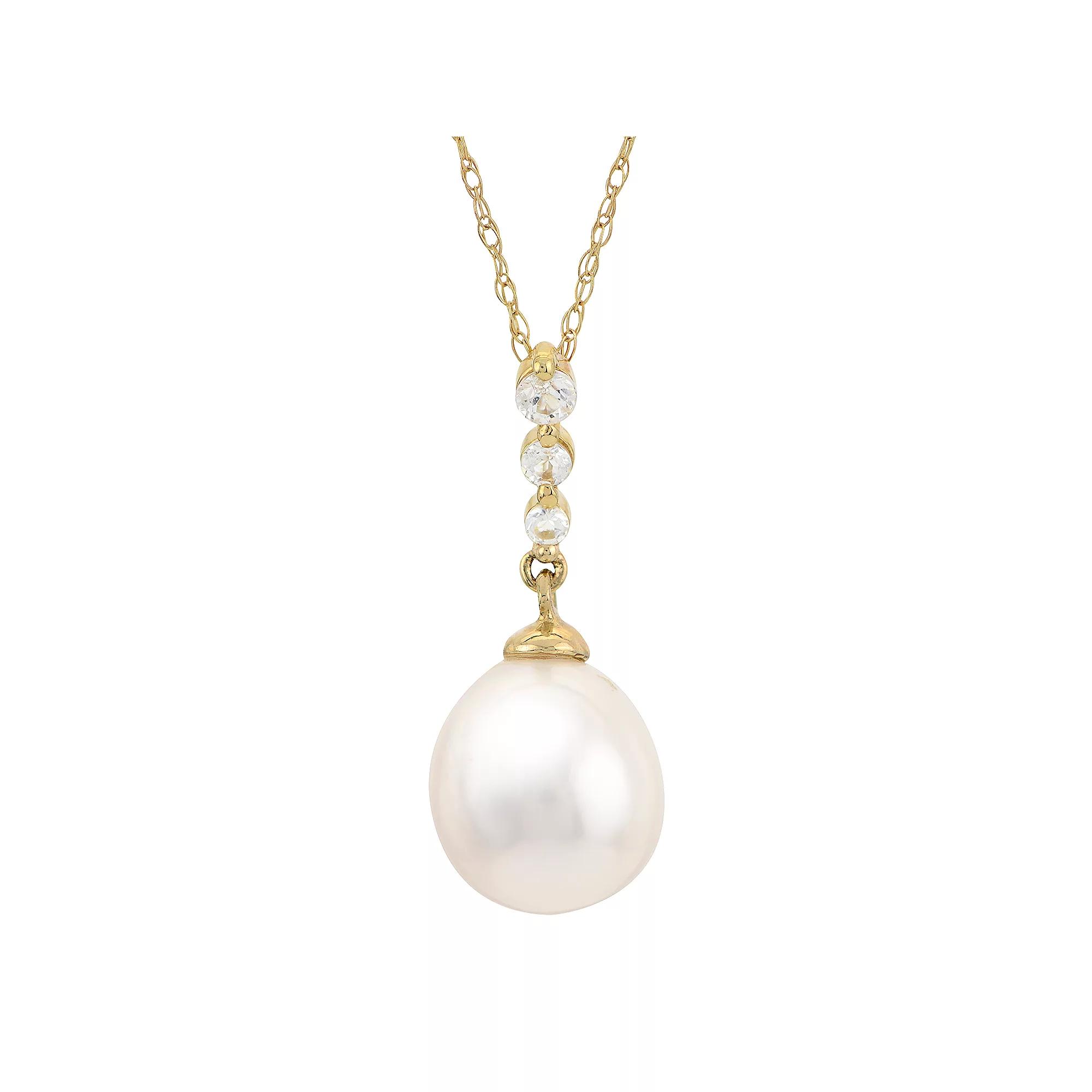 PearLustre by Imperial 14k Gold Cultured Pearl & White Topaz Drop Pendant, Womens Product Image
