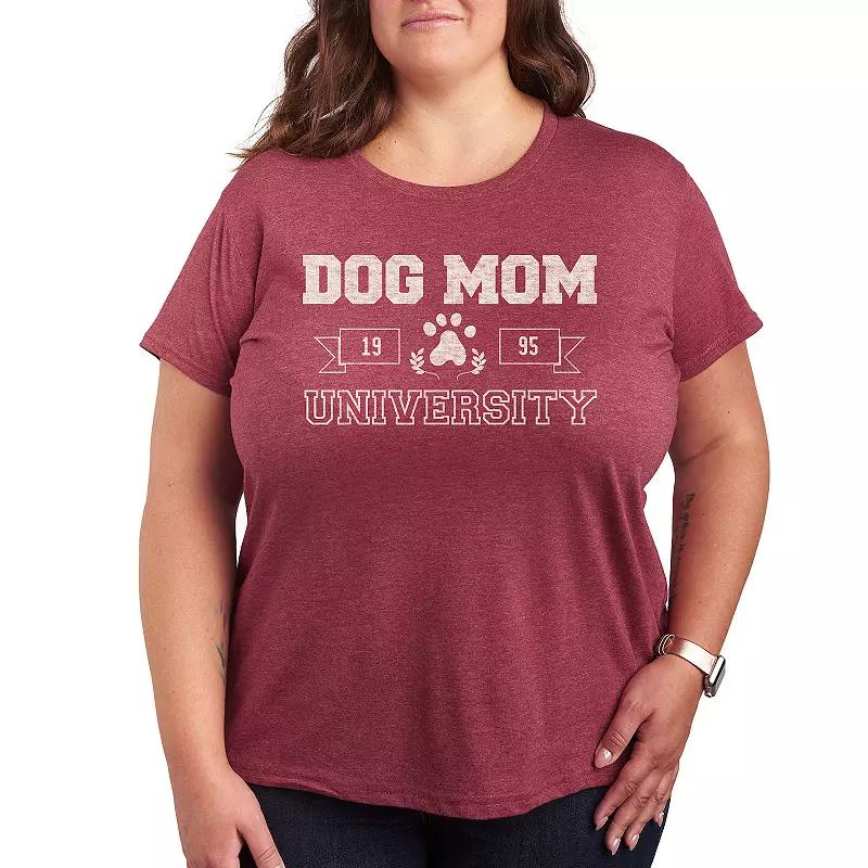 Plus Size Dog Mom University Graphic Tee, Womens Grey Dark Red Product Image