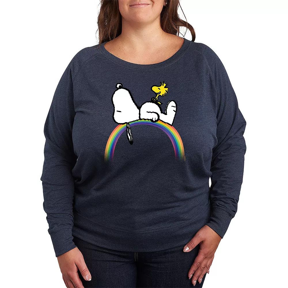 Plus Size Peanuts Snoopy & Woodstock Rainbow French Terry Long Sleeve Tee, Women's, Size: 3XL, Grey Indigo Product Image