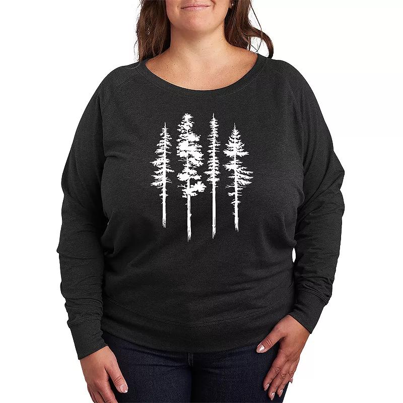 Plus Size Abstract Trees French Terry Long Sleeve Tee, Womens Grey Indigo Product Image