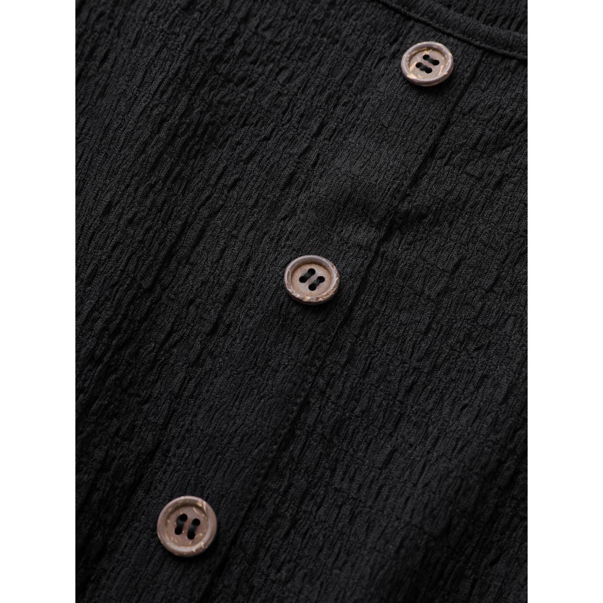 Plus Size Boat Neck Raglan Sleeve Button Detail Dress Black Women Casual Non Boat Neck Short sleeve Curvy Midi Dress BloomChic 30/6X Product Image