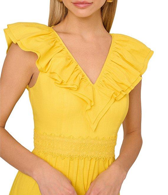 Adrianna by Adrianna Papell V Neck Sleeveless Ruffle A-Line Midi Dress Product Image