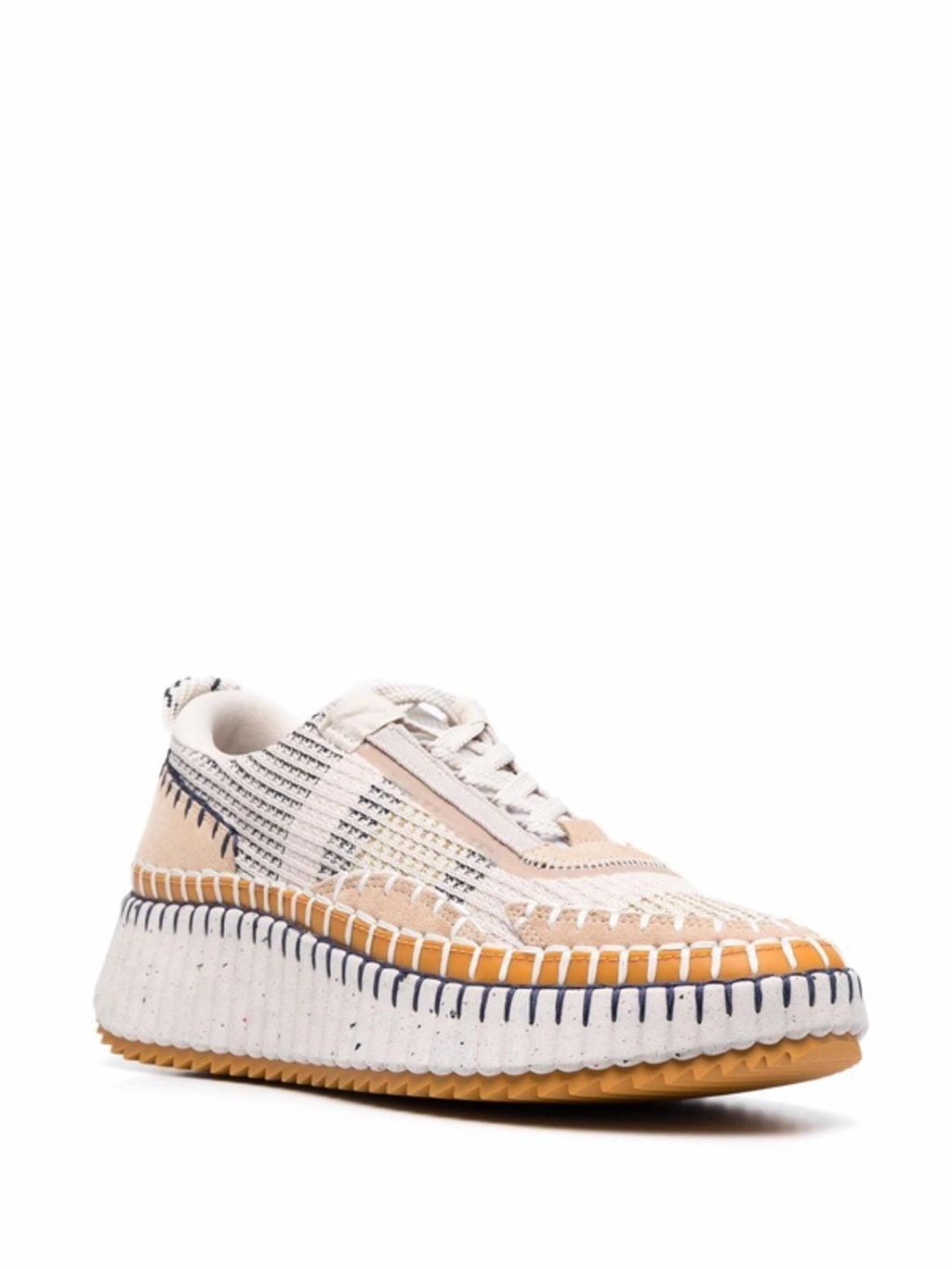 CHLOÉ Nama Embroidered Suede And Recycled-mesh Sneakers In Biscotti Beige Product Image