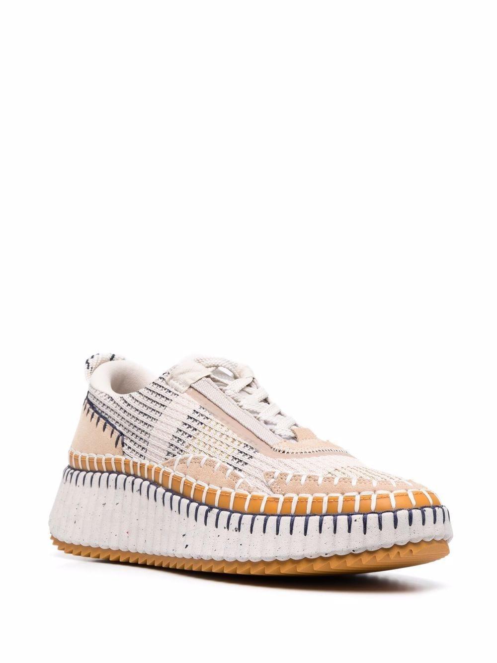 CHLOÉ Nama Embroidered Suede And Recycled-mesh Sneakers In Biscotti Beige Product Image